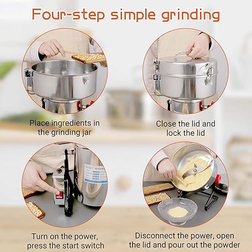 Miniatura 6 de BAOJIAFU Molinillo eléctrico de grano de 105.82oz de alta velocidad, molinillo de hierbas de grano de 4000 W, molinillo de polvo superfino de acero