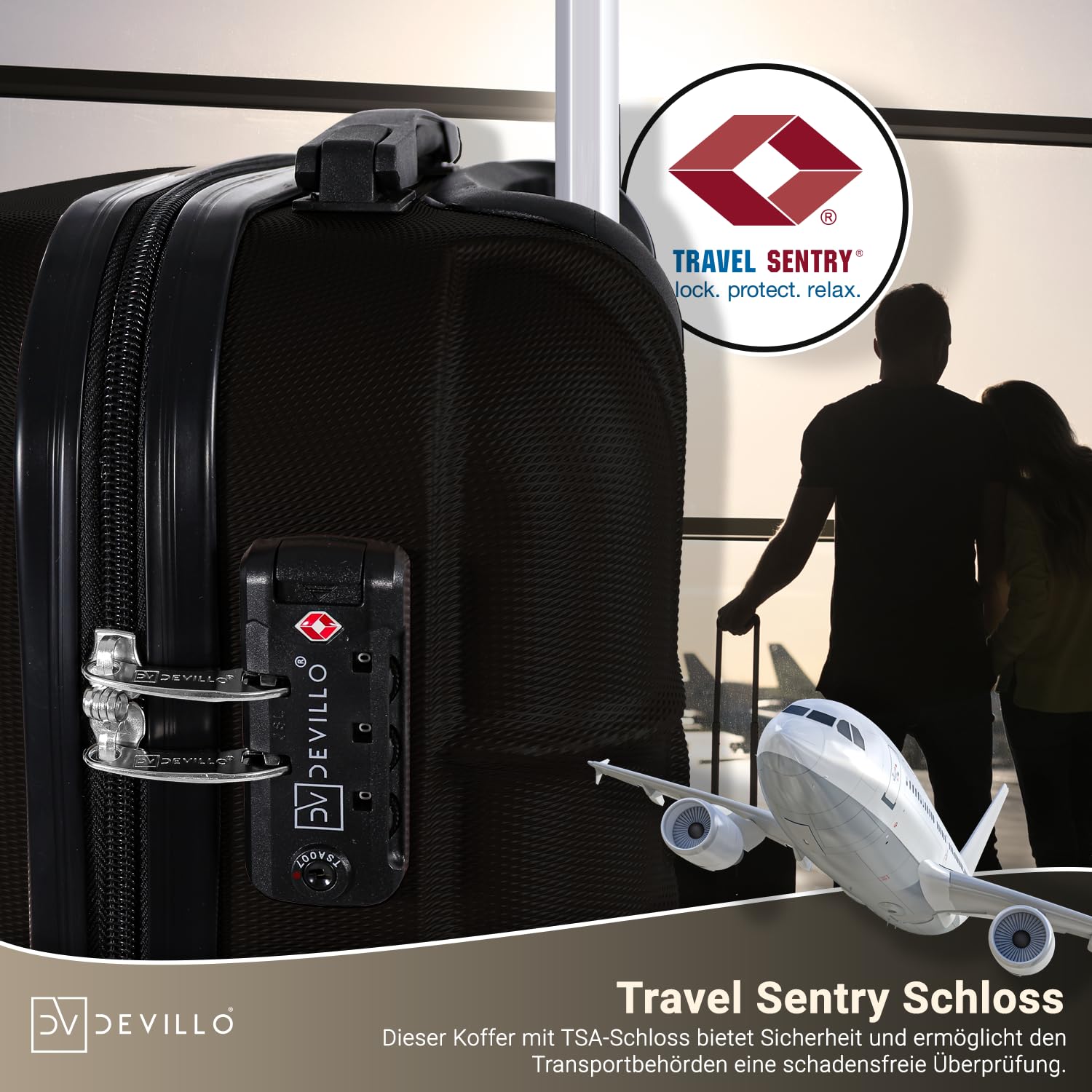 Devillo® Hartschalenkofferset Kofferset 4tlg. S-M-L-XL, Schwarz - Hard Shell Trolley Koffer Reisekoffer Reisekofferset Gepäck Rollkoffer Schloss 4 Rollen ABS-Hartschale Teleskopgriff