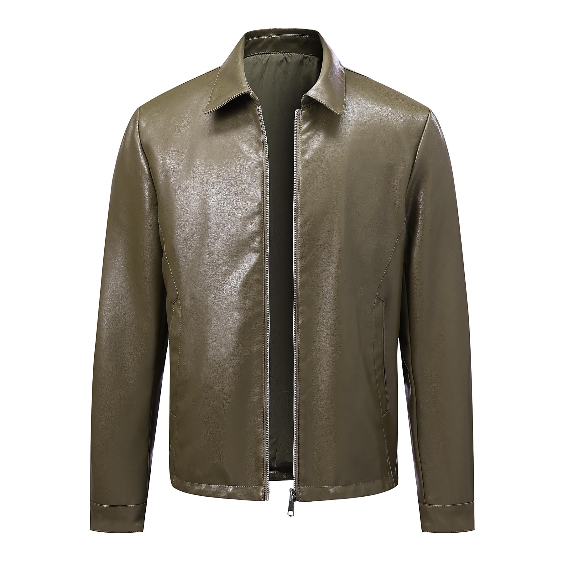 Allthemen Herren Lederjacke mit Reverskragen Übergangsjacke Elegant Regular Leder Bomberjacke Business Casual