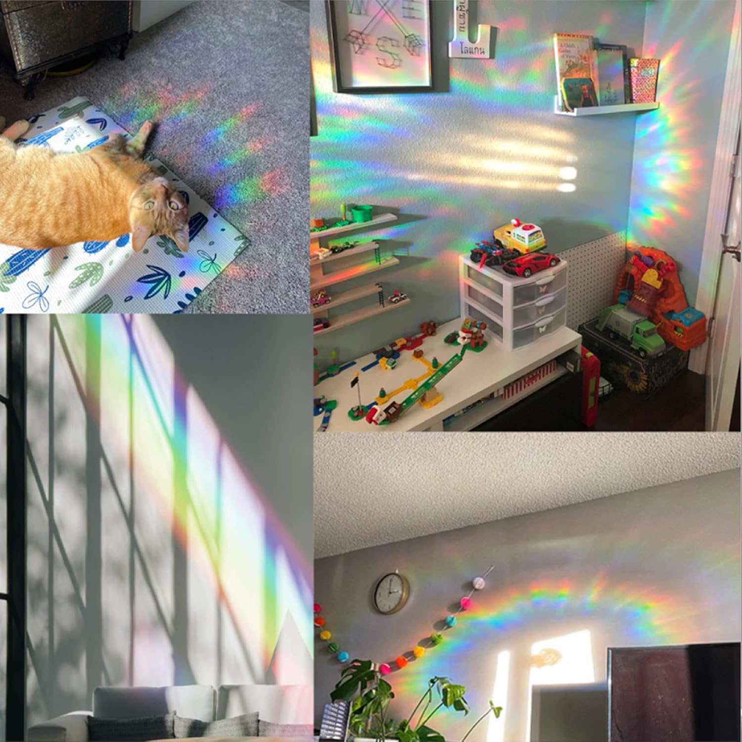 GORGECRAFT 16PCS Mermaid Window Clings Anti Collision Rainbow Window Glass Stickers for Birds Strike Decals Non Adhesive Prismatic Vinyl Film Home Decorations for Sliding Doors Windows Glass