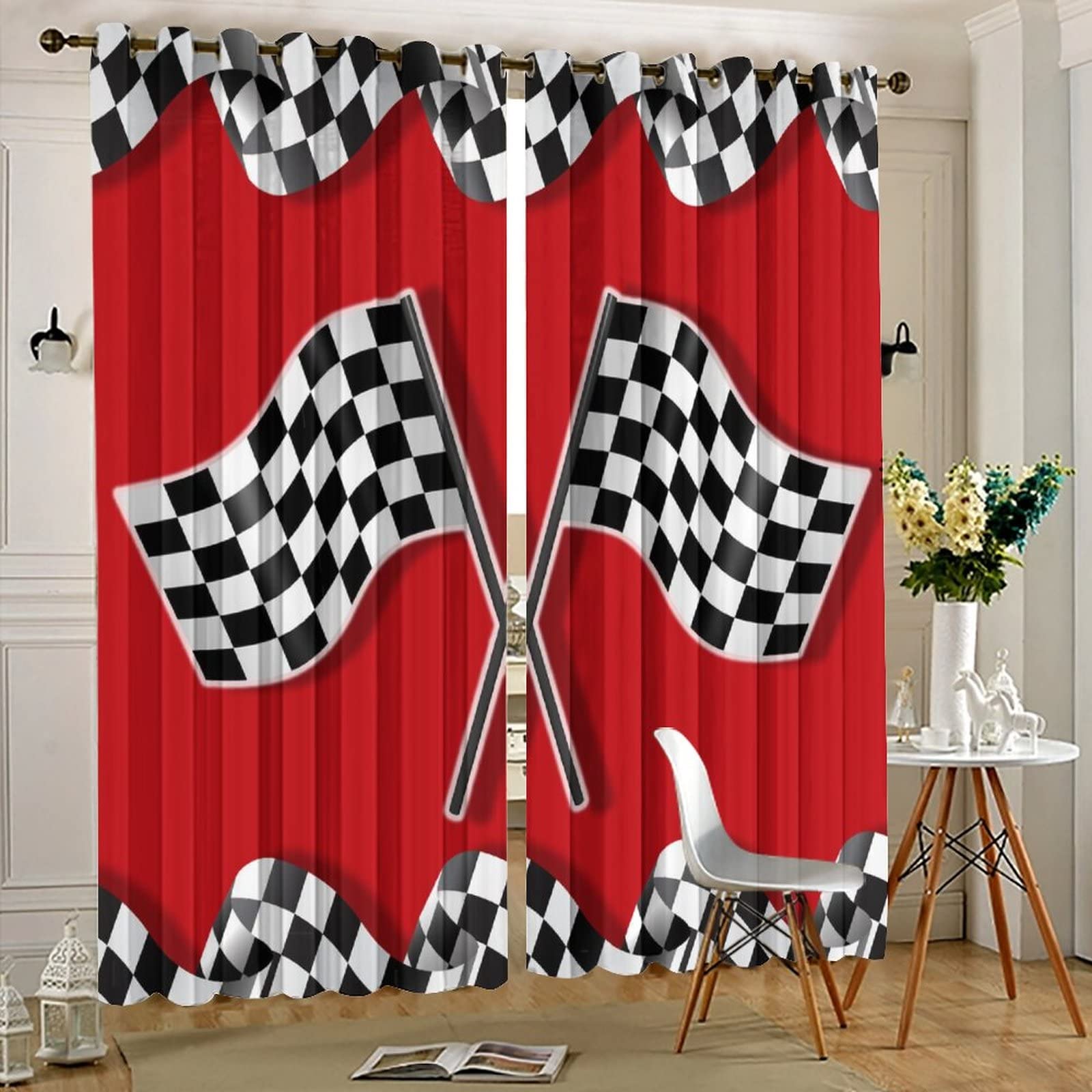 Rideaux Occultants Voiture De Course - Lot De 2, 75x166 Cm - Polyester, Oeillets - Isolent Lumière, Chaleur Et Bruit