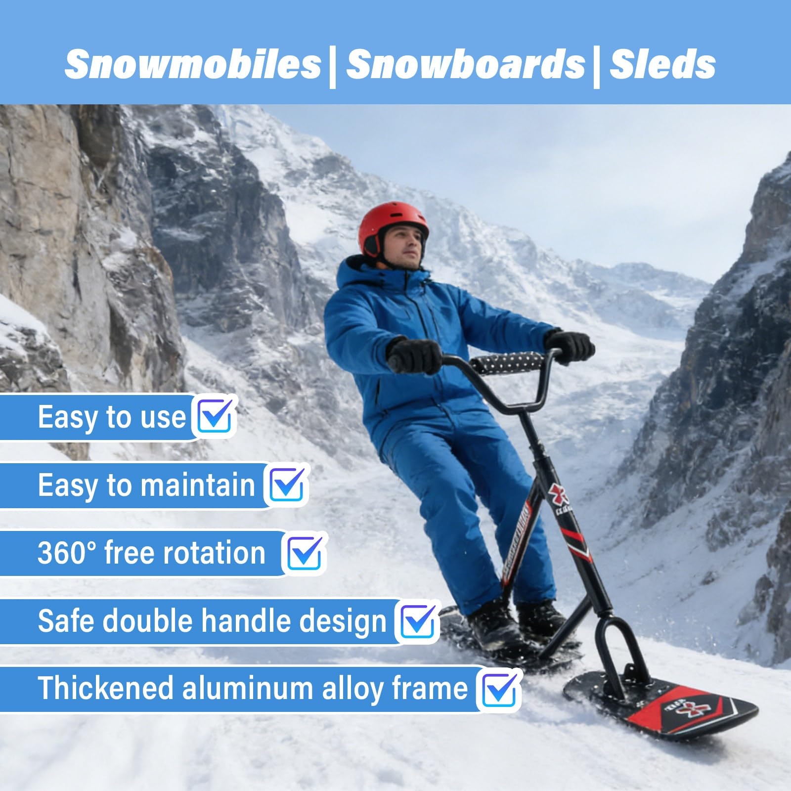 Trottinette Neige Robuste pour Trottinette Parc à Neige Et Pistes Damées, Idéale Sports D’Hiver Extérieur