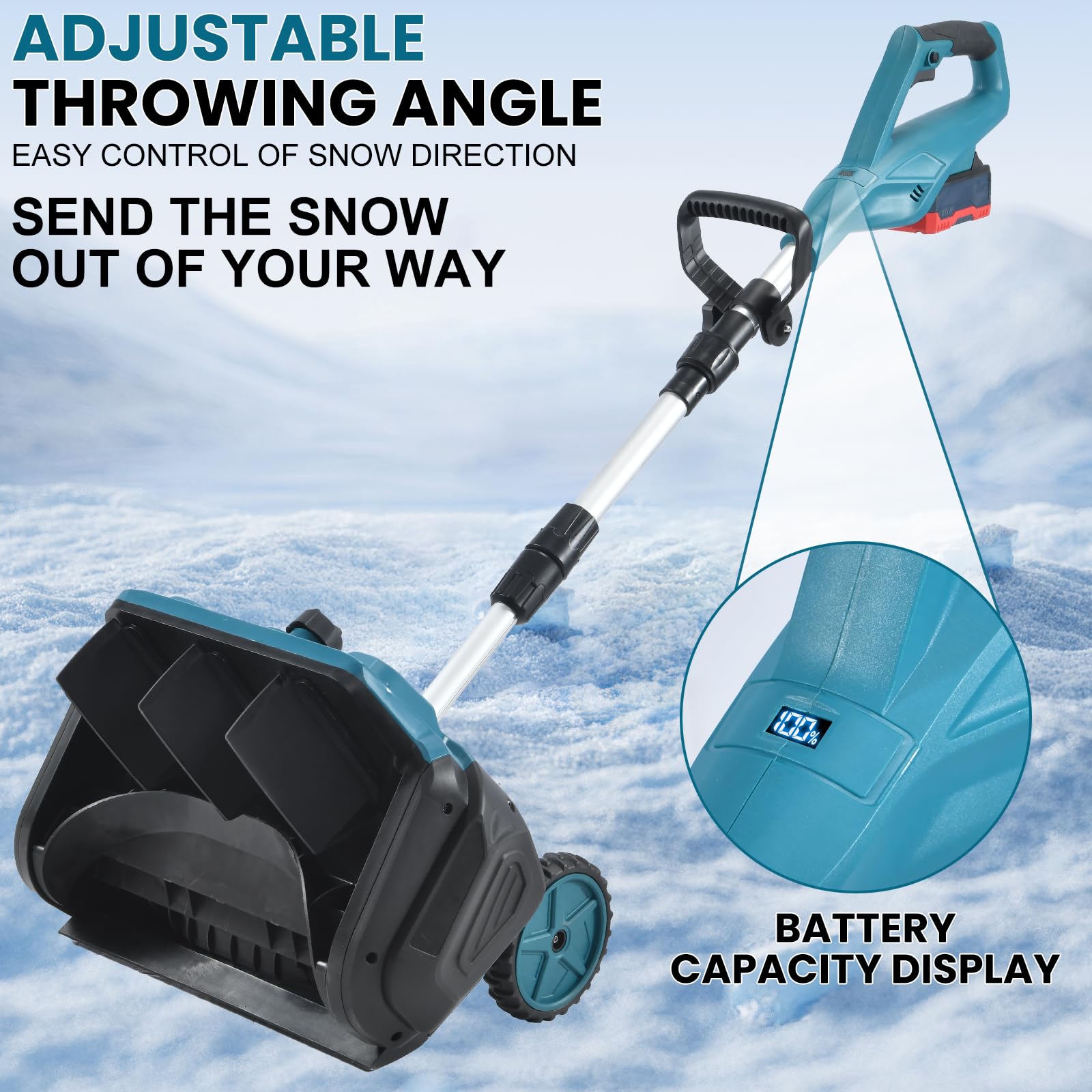 Souffleuse à Neige électrique sans Fil 2 Batteries Distance Éjection 6M Pliable Tige Télescopique Déneigeuse Jardin Cour
