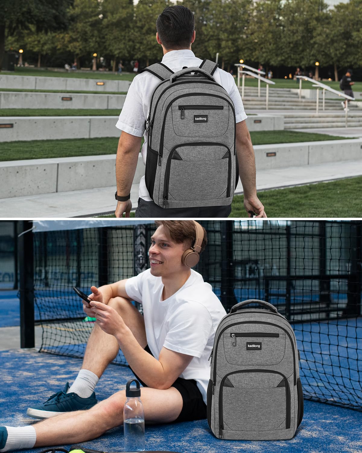 kadilong 17,3 Pouces Sacs à Dos pour Ordinateur Portable pour Homme,Sac École Secondaire Cartable Lycée Garçon avec Port USB