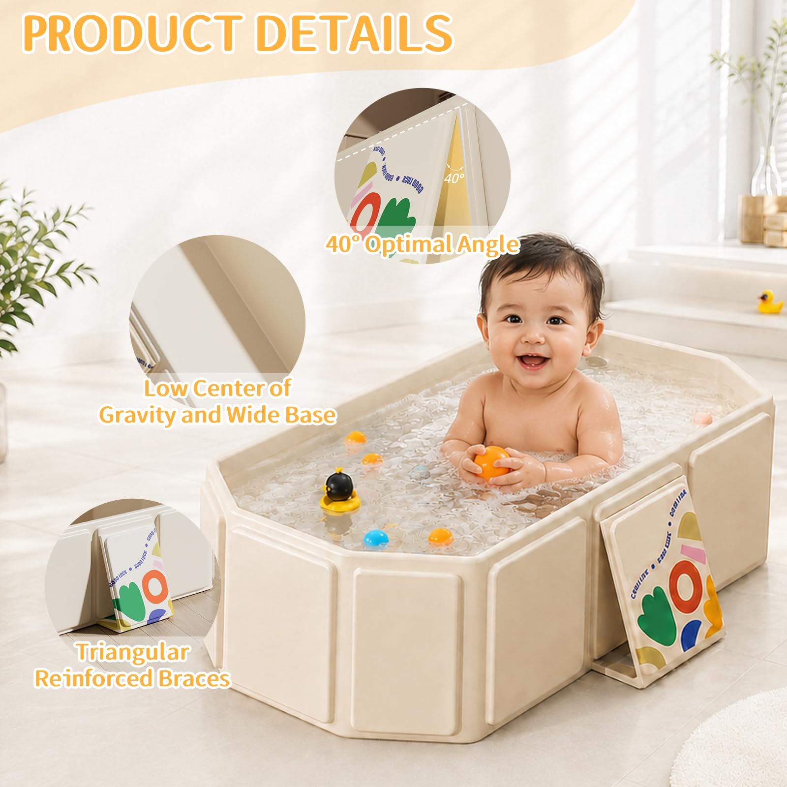IIRC Faltbare Babybadewanne für 0-8 Jahre – Tragbare Badewanne mit Ablassschraube, platzsparend für Zuhause & Reise