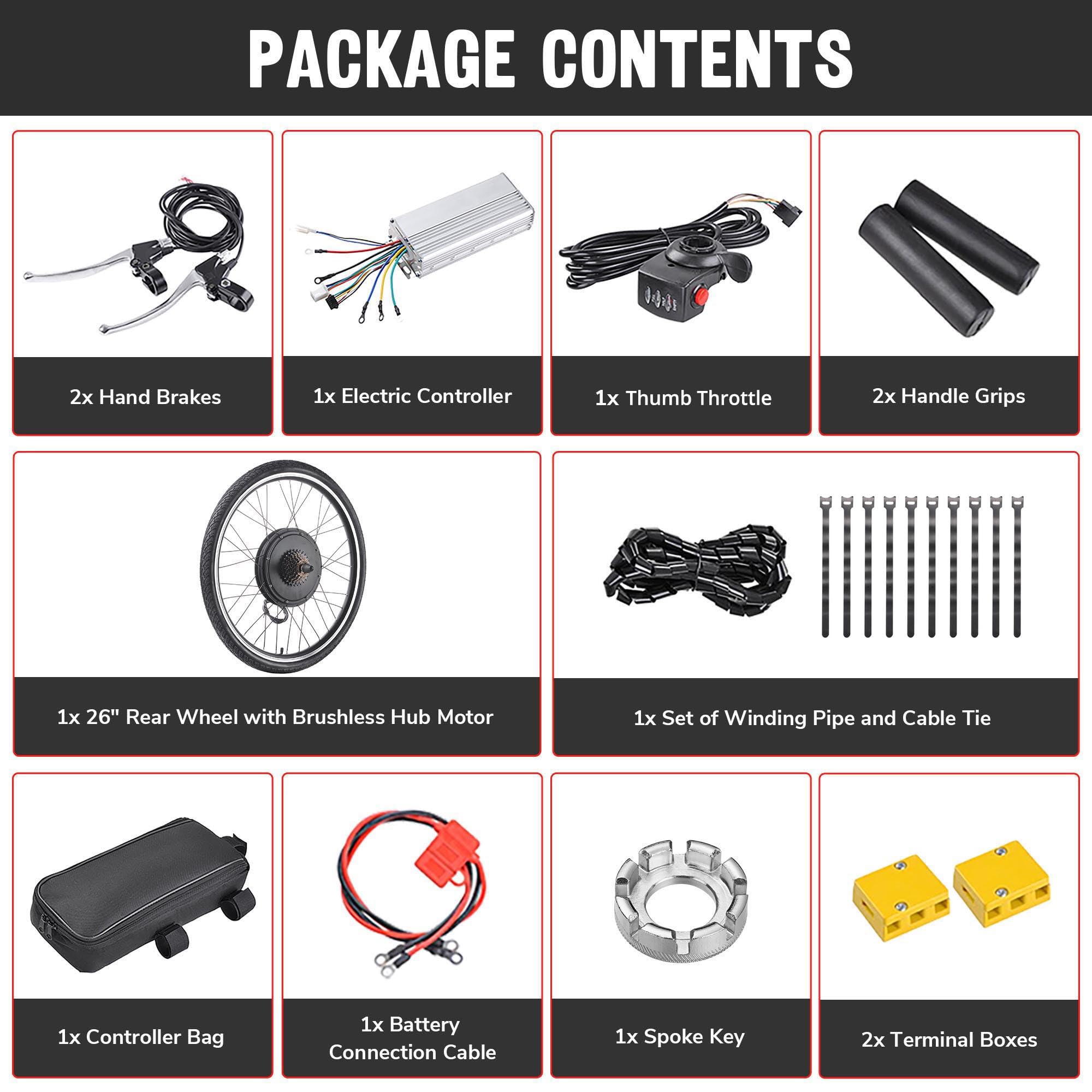 AW Electric Bike Conversion Kit 48V 1000W 26" Front/Rear Wheel Powerful Motor E-Bike Conversion Kit Dual Mode Controller Twist Throttle/Thumb Throttle Ebike Wheel Kit
