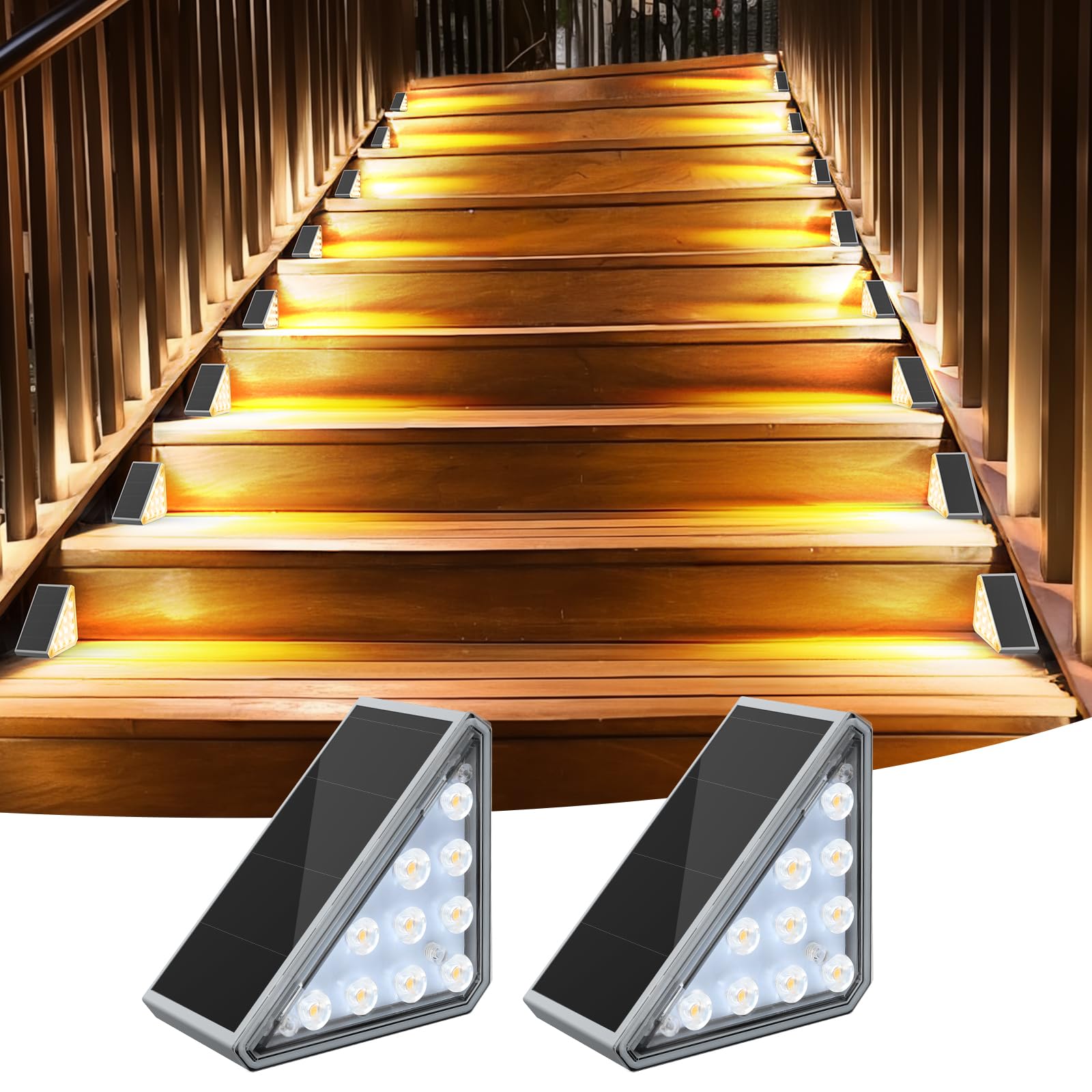 AUDLES 2 Pack Solar Stair Lights Outdoor Stair Lights with Waterproof IP67 LED Solar Light for Outside Light Decor for Stair, Deck, Front Step, Front Porch, Patio, Garden and Backyard