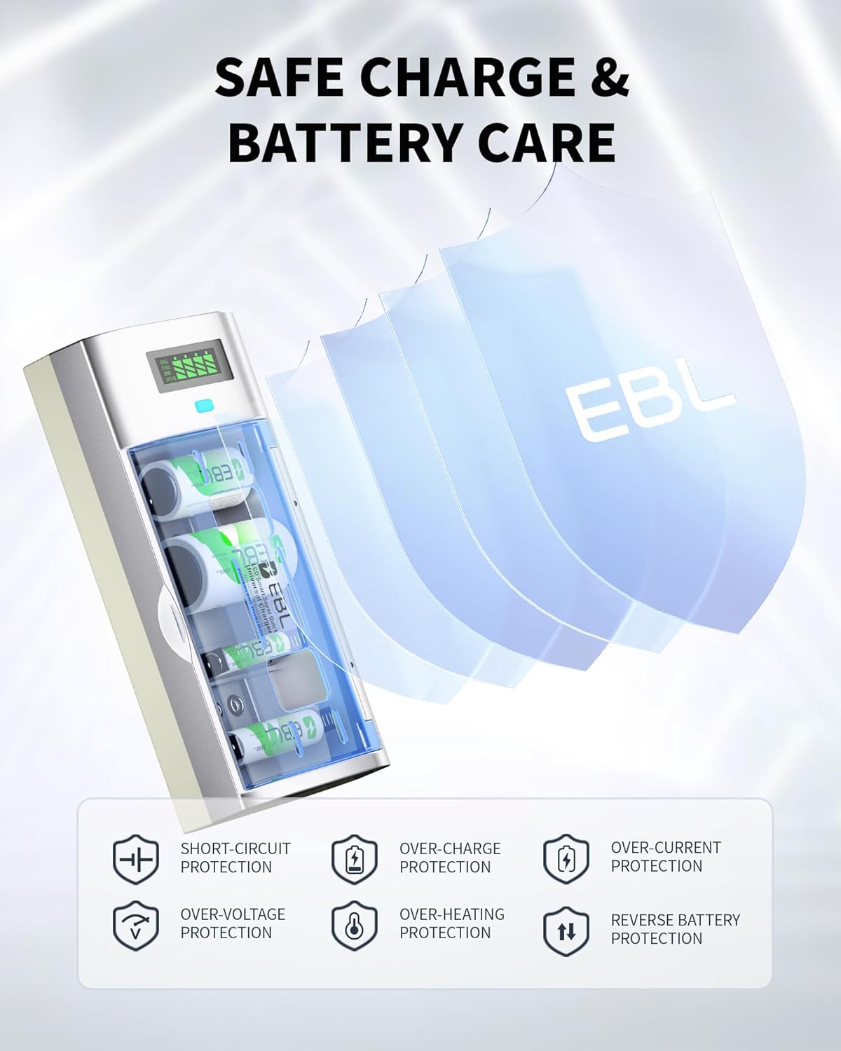 EBL 906 Smart Charger for AA AAA C D 9V Rechargeable Batteries with 4 Pieces 5000mAh C Rechargeable Batteries