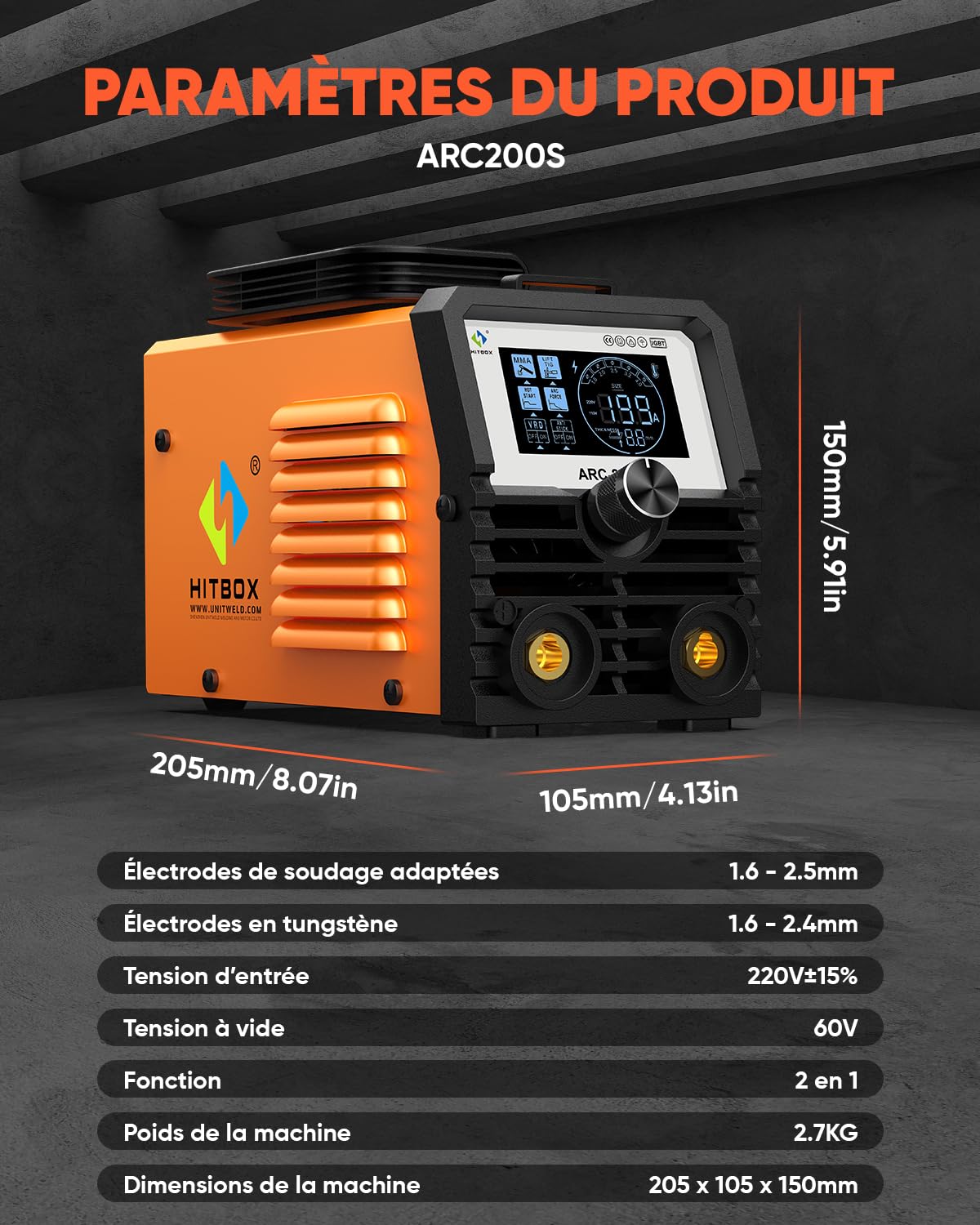 HITBOX Mini Poste à Souder Inverter 200A 2-en-1 MMA/Lift TIG - Compact avec Affichage LED - Hot Start, ARC Force - Pour Débutants et Travail à Domicile (ARC200S)