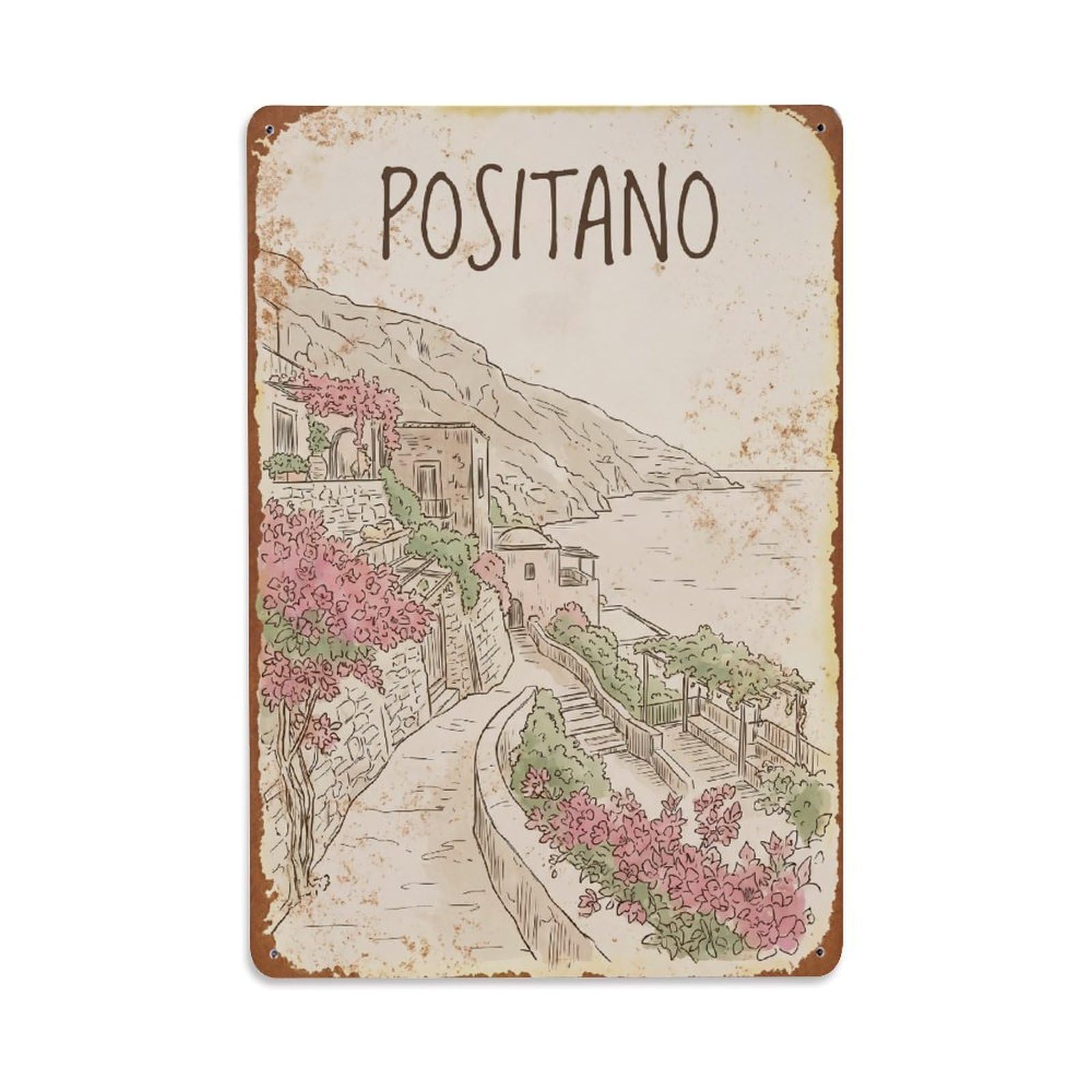 Vintage Travel Positano Italy Shore 1 Metal Tin Sign
