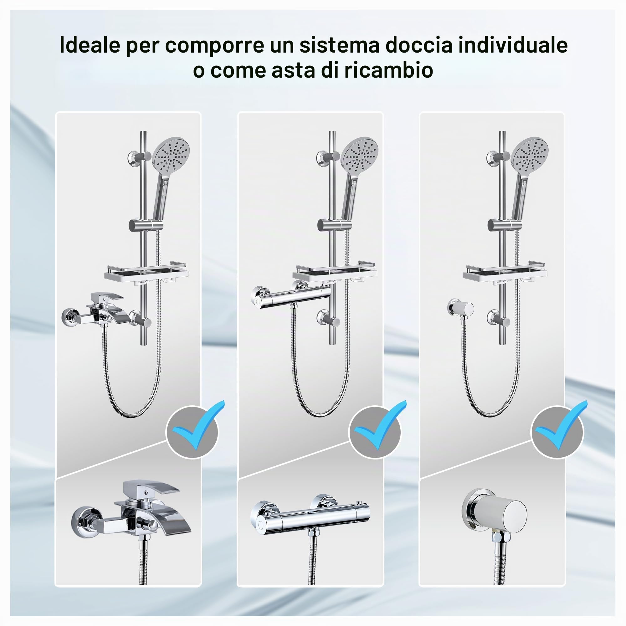 Görbach Saliscendi Doccia con Soffione 3 Getti, Asta Doccia 70 cm Cromo | Asta Doccia Acciaio inox con Supporto per Doccetta e Tubo, Colonna Doccia Adattarsi ai Fori Esistenti con Mensola doccia