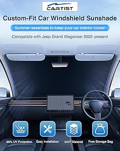Sun Shade Fits for Jeep Grand Wagoneer 2022-2025 2026 (Not for Jeep Wagoneer) Windshield Sunshade for Wagoneer Accessories Foldable Car Front Window Shade