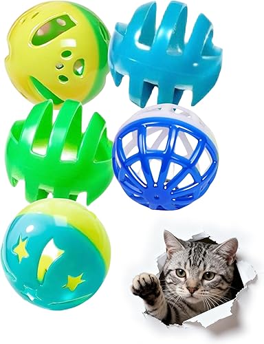 Juego de 5 bolas de juguete para gatos, divertidos juguetes para gatitos con campanas para gatos de interior, al gatito le encanta perseguir y