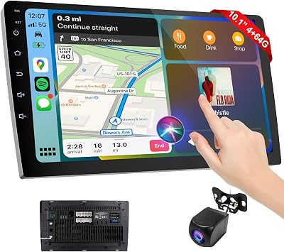 Haudio 10.1 Inch Cars Radio with Apple Carplay and Android Auto, 2 Din Car Stereo with HD Backup Camera, GPS Navigation, Bluetooth, Voice Control, Mirror Link, FM/AM/AUX for All Vehicles4+64GB