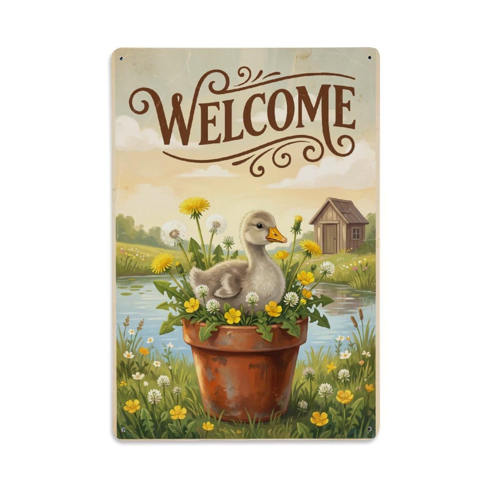 Cxhjca 8X12inch(20X30cm) Vintage Welcome Gosling Peaceful Place Metal Tin Sign
