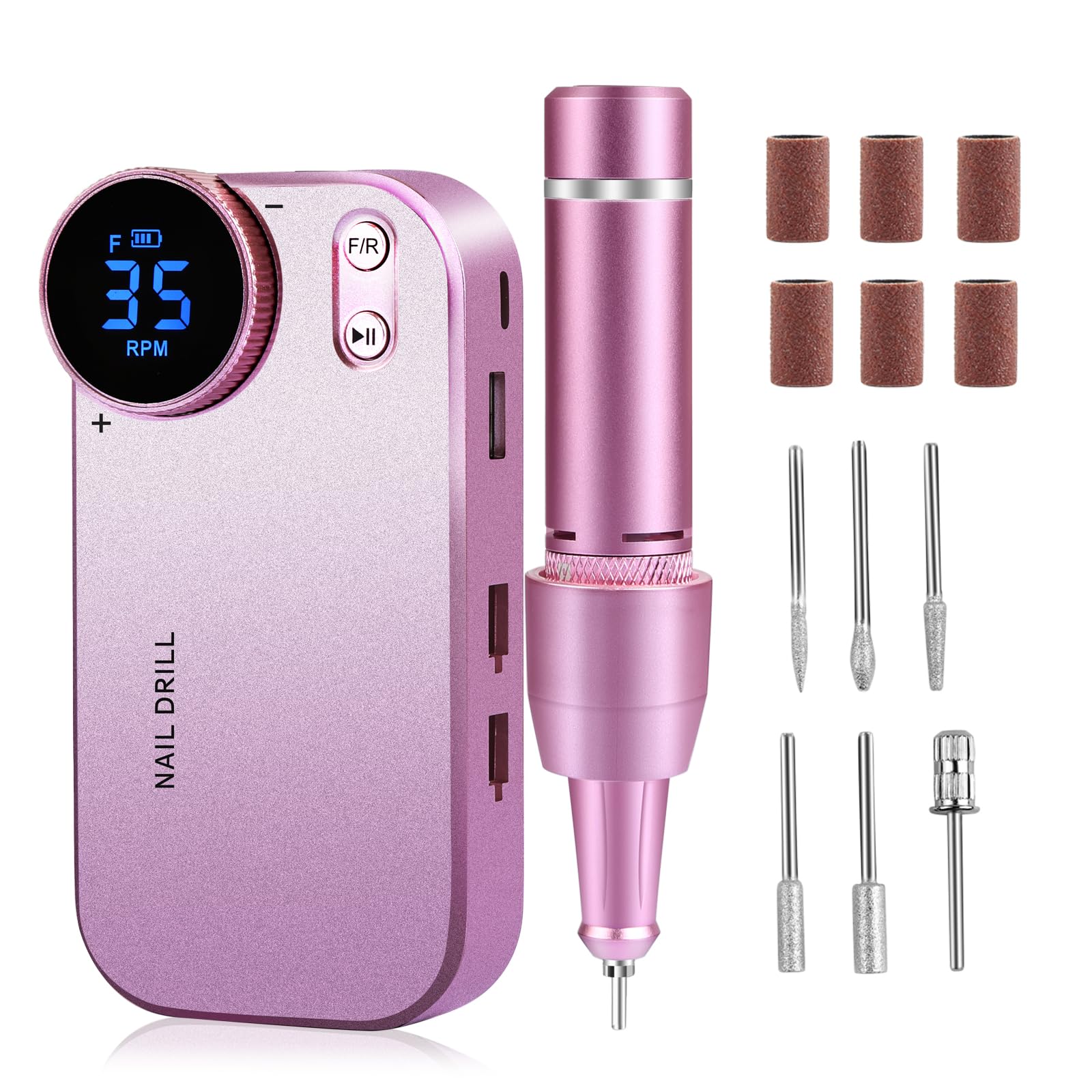 Torno para Uñas Profesional 35000 U/Min, Lima Electrica Uñas para Semipermanentes Acrilicas Manicura y Pedicura, Baja Vibración, Salón DIY, 4000mAh (rosa)