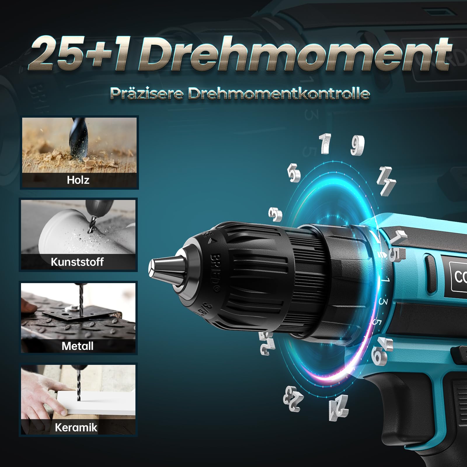 Akku-Bohrschrauber mit 2 Akkus, Akku-Bohrschrauber 20 V, Drehmoment max. 42 Nm, Akkuschrauber mit 2 Geschwindigkeitsstufen, kompatibel mit Makita Akkus, 25 + 1 Drehmoment, 10 mm Bohrfutter