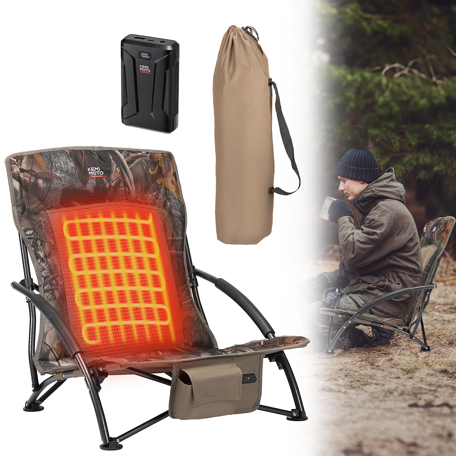 KEMIMOTO Heated Hunting Blind Turkey Chair Low Down Hunting Seat with  20000mAh Battery, Supports 300 lbs, Duck Lightweight Portable Folding Camo  Seat - Main Image