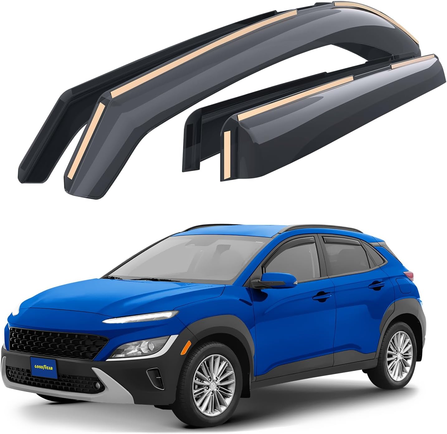 Goodyear Shatterproof in-Channel Window Deflectors for Hyundai Kona 2018-2023, Rain Guards, Window Visors for Cars, Vent Deflector, Car Accessories, 4 pcs - GY008096