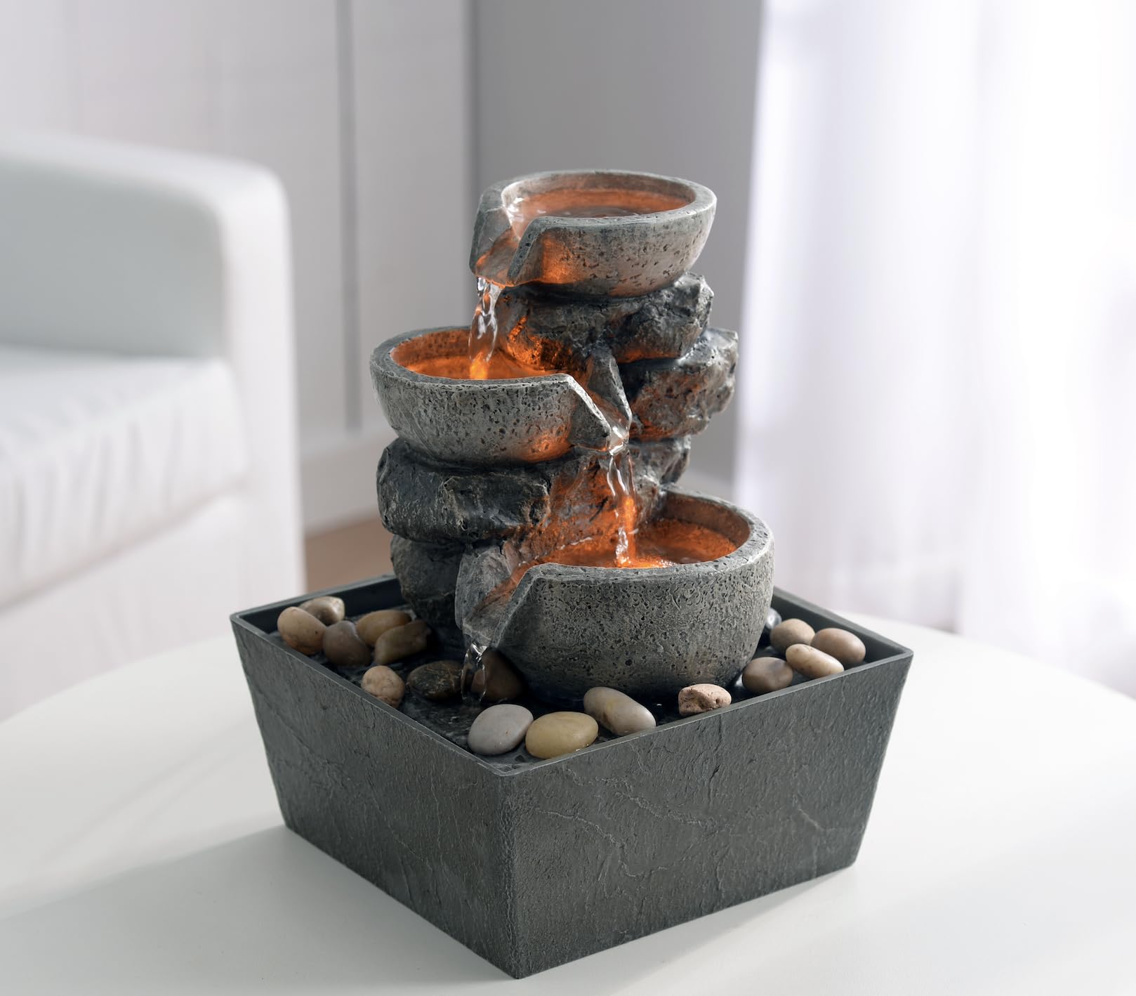 Amazon.com: Haobos Decorative Indoor Fountain 3-Bowl Rockery