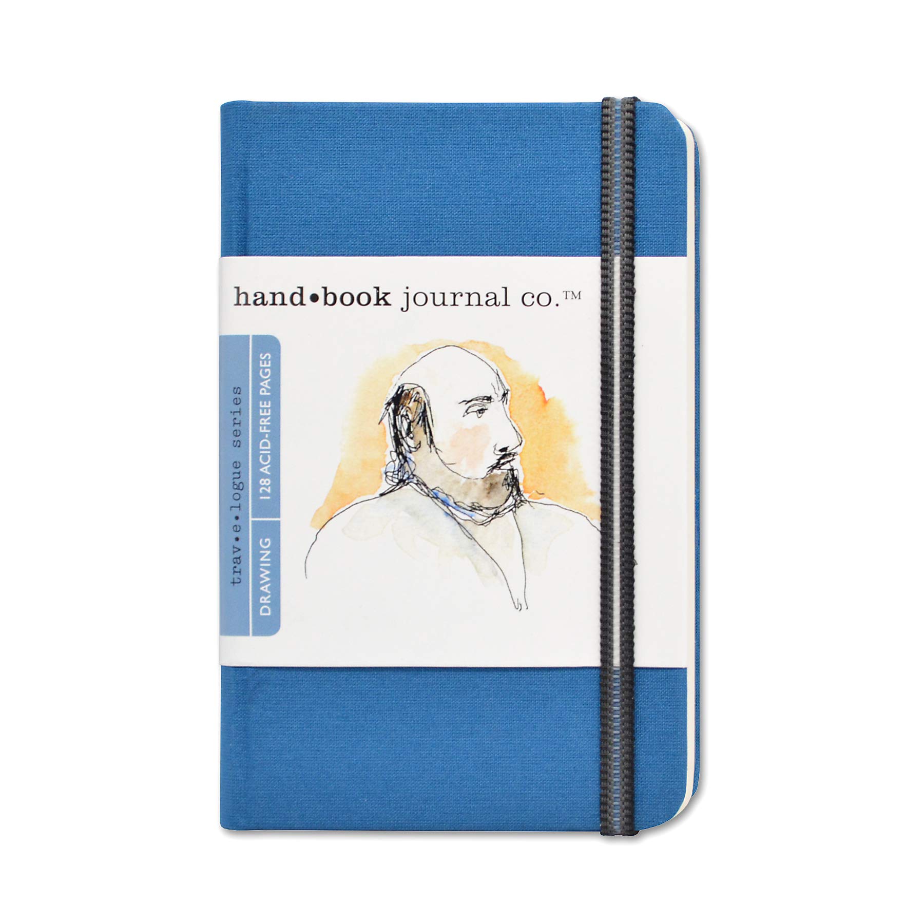 Handbook Journal Co. Sketch Book - Pocket Portrait 5.5 x 3.5 in Ultramarine European Linen-Bound Hard Cover, 128 Pages (64 Sheets) of 130 GSM Acid-Free Art Drawing Paper, Pocket and Elastic Closure
