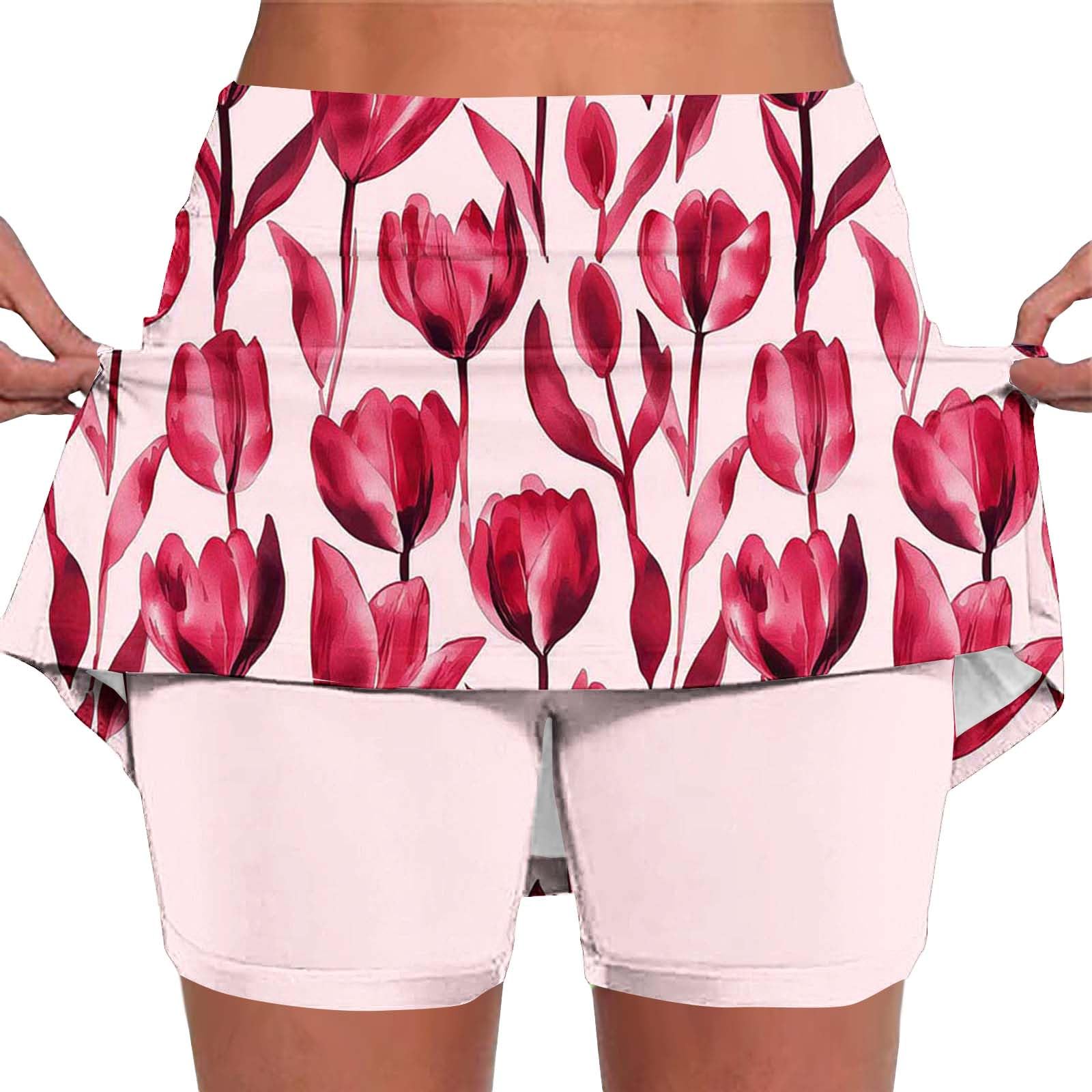 Skorts for Women Plus Size Tummy Control Legging with Skirts Casual High Waist Mini Skirts Athletic Tennis Short — view 23
