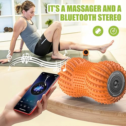 Miniatura 4 de Alivio de la fascitis plantar, masajeador de rodillo muscular, masajeador eléctrico portátil con audio Bluetooth, 3 niveles de vibración (gris)