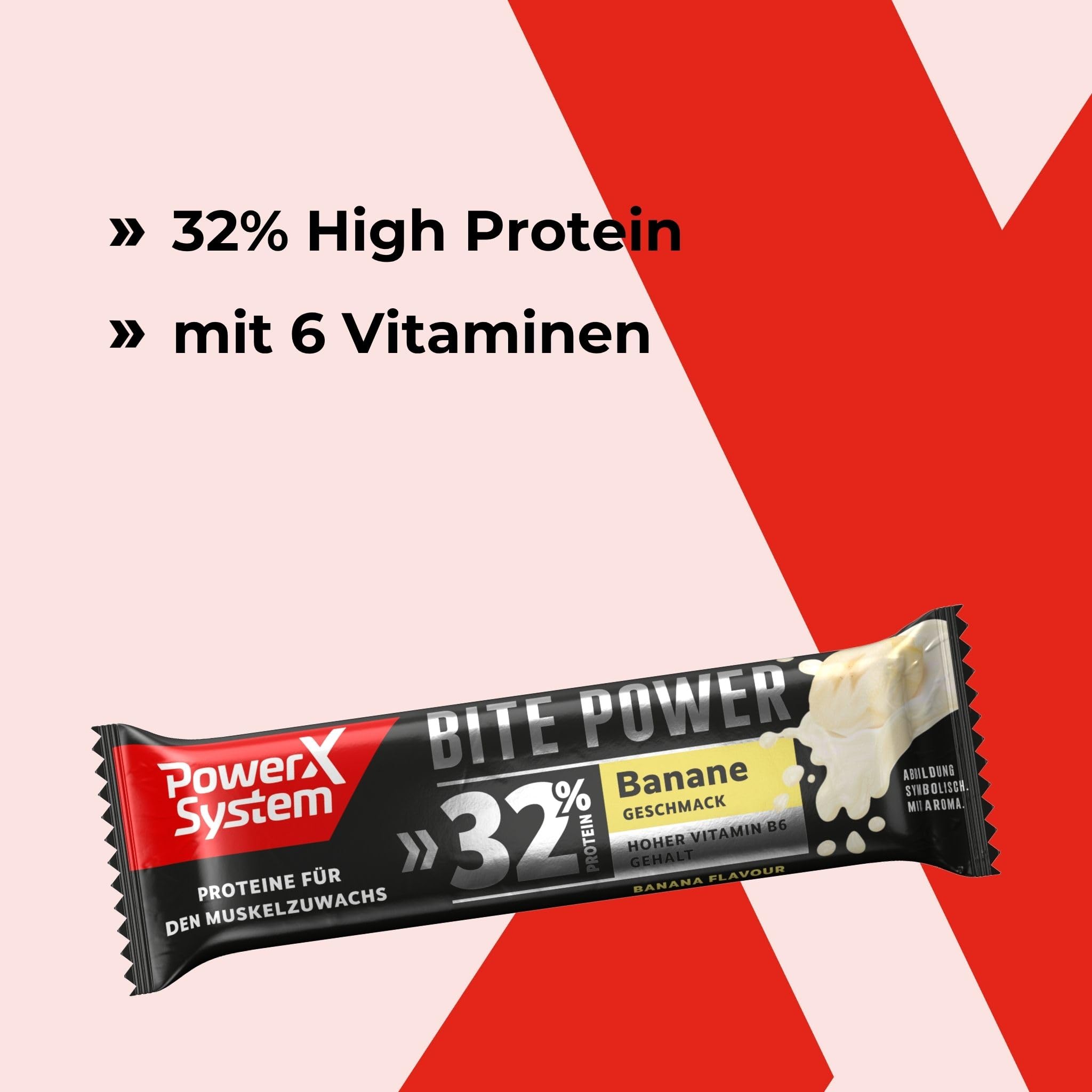 Power System Bite Power Banane 32% Eiweiß, High Protein, Vitamin B6, 24x35g