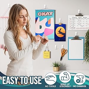 TAILI Damage-Free Hanging Hooks,10 Small Utility Hooks and 2 Pcs Adhesive Strips, Holds up to 2.2 lb,No Tools Damage-Free Stick on Bathroom or Kitchen for Hanging Decorations,Organization-White