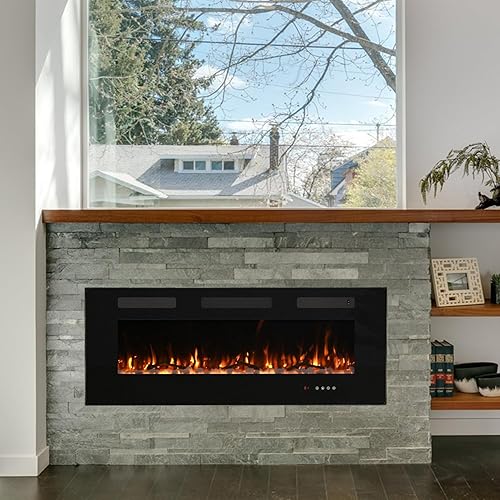 Miniatura 2 de Chimenea eléctrica de 50 pulgadas calentador de chimenea fresco al tacto chimeneas empotradas y montadas en la pared con temporizador control remoto