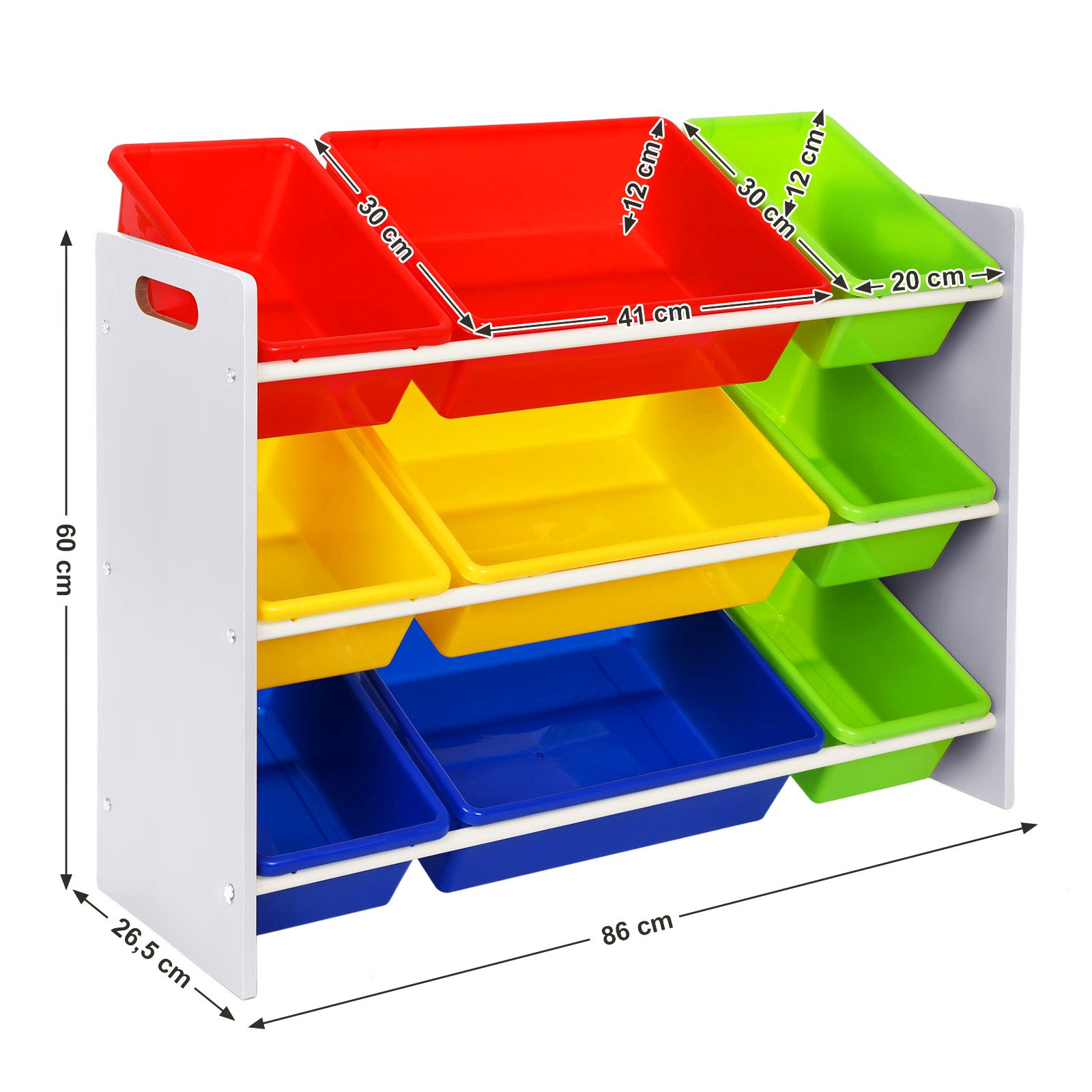 SONGMICS Toy Storage Unit 3Tier Toy Shelf with 9 Plastic Boxes GKR02W