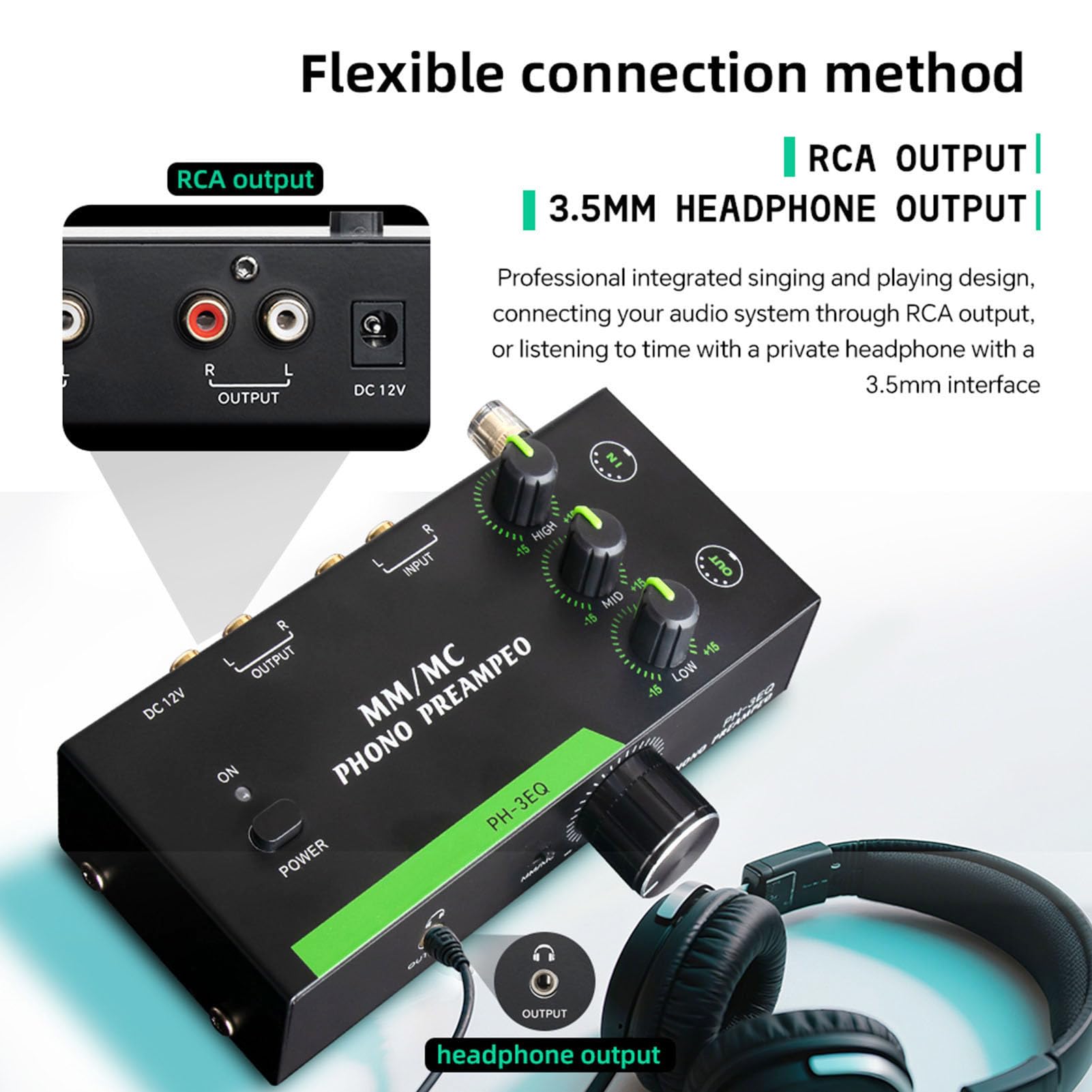 Préampli Phono MM MC Professionnel avec Entrée XLR 5 Broches, Égalisation Réglable pour Platines Vinyle