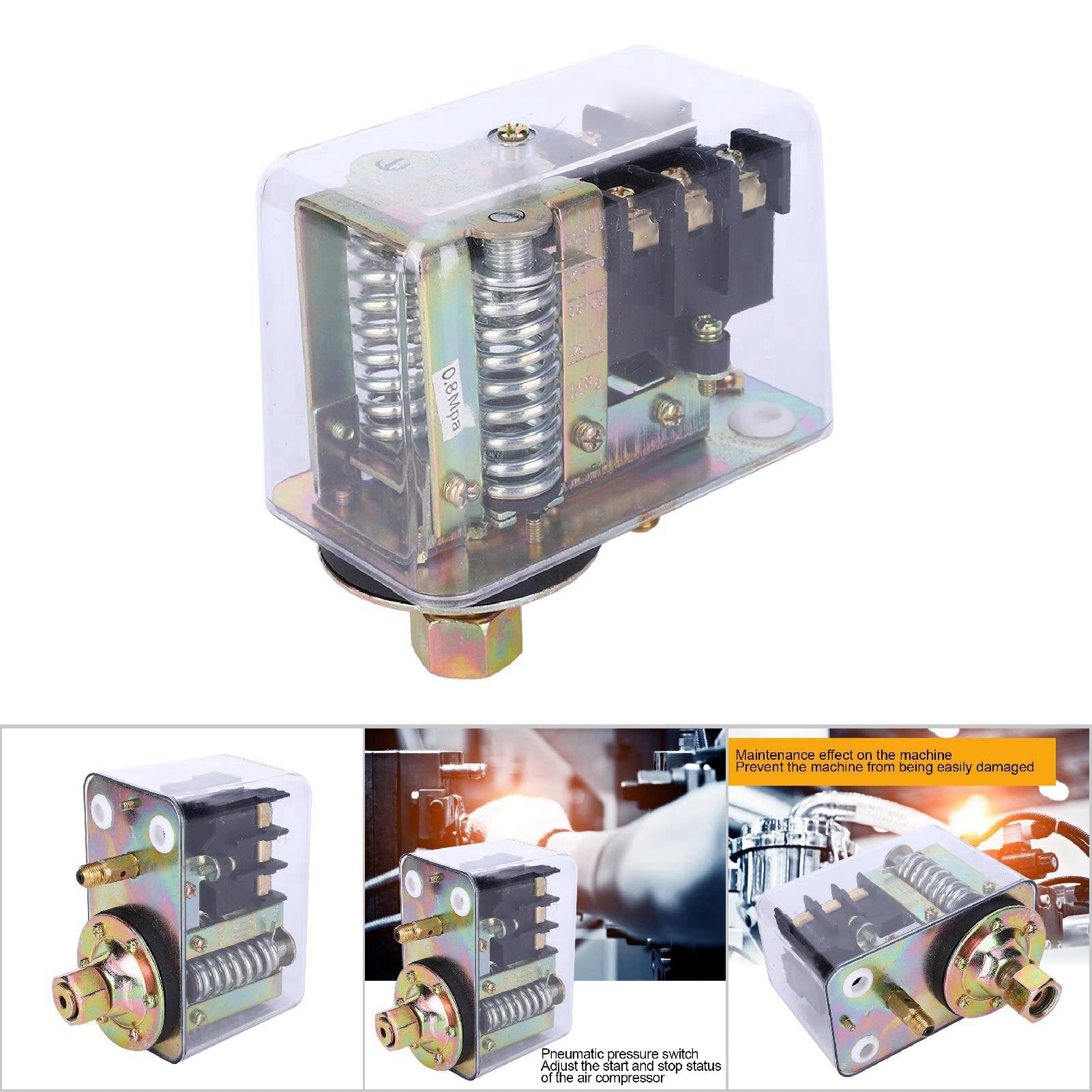 Druckschalter Kompressor, 380V 20A Drehstrom Druckregler, 0.3-1.5MPa Einstellbarer Druckwächter mit Elektroantrieb für FB-80 Modelle