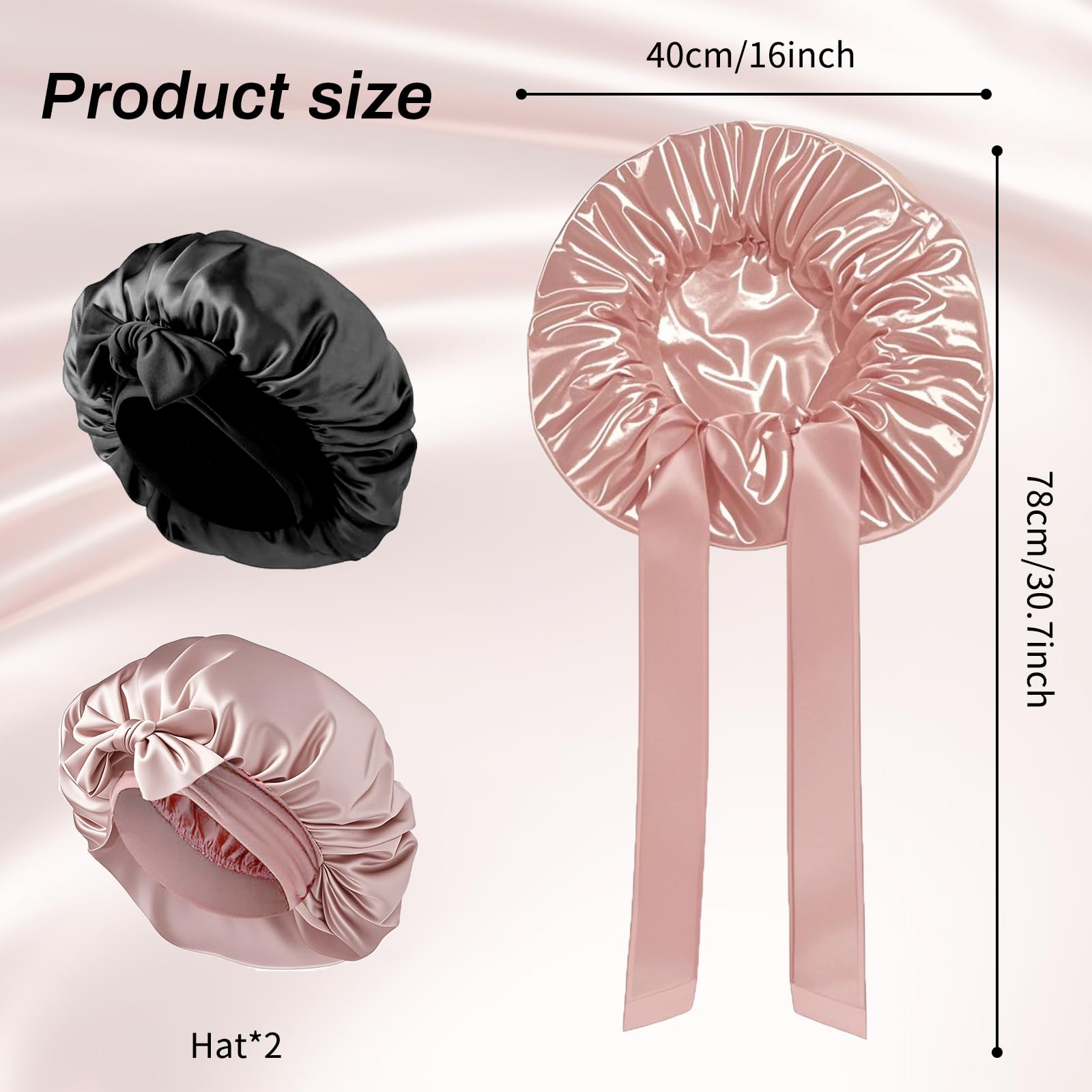2 Pcs Satin Bonnet, Silk Bonnet with Elastic Band - Image 3