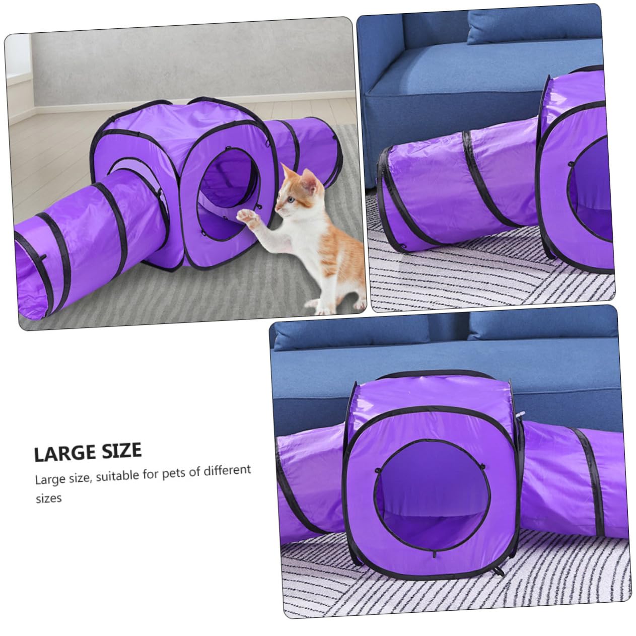 FOMIYES DREI Stück Faltbares Katzenröhre Spielzeugset für Kätzchen und Katze Portable Tunnelröhre mit Knisterpapier Polyester und Stahl Draht Violett