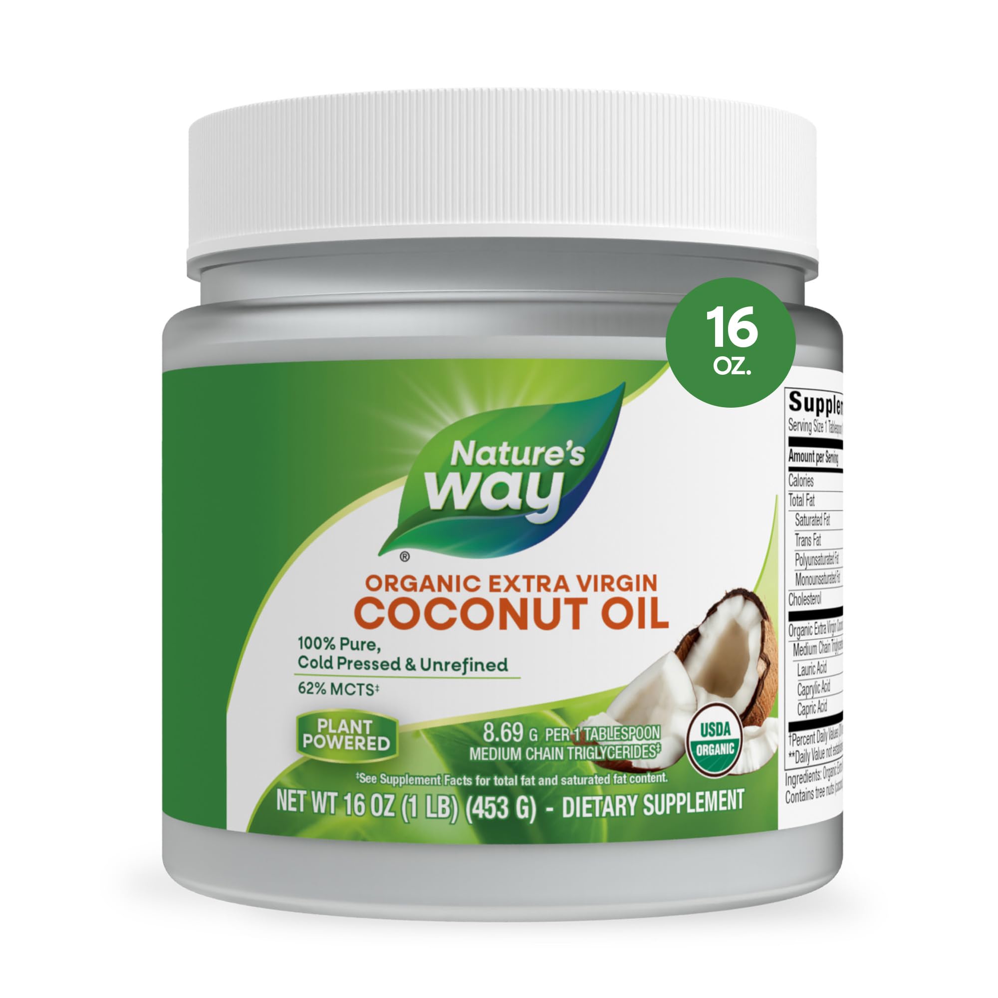 Nature's Way Organic Extra Virgin Coconut Oil, Cold-Pressed, 16 Oz