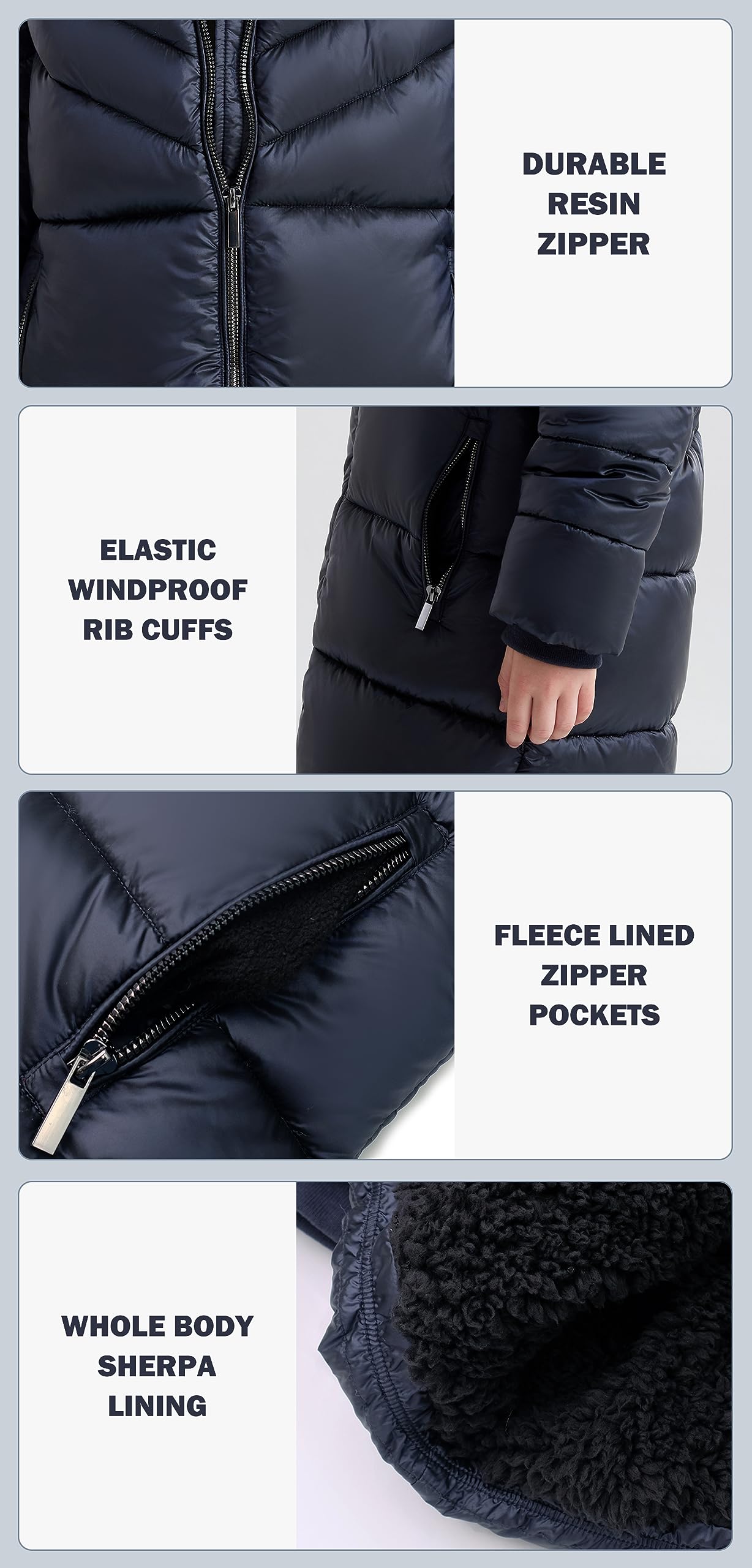 SOLOCOTE Abrigo de invierno acolchado para niñas con capucha de piel sintética, forrado de sherpa, parka resistente al agua y de gran peso