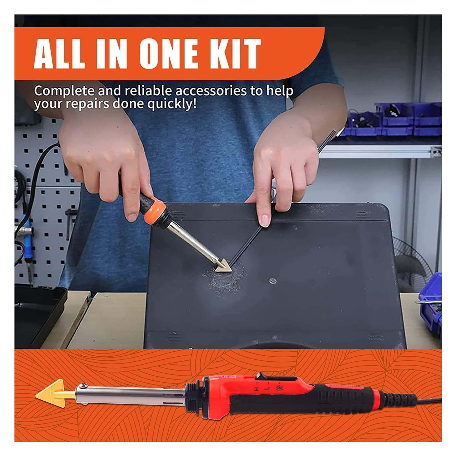 Kit De Soldadura Plástico 100 W, Pistola Soldar, Herramienta Temperatura Ajustable For Reparación Superficies, Parachoques Coche, Canoa Calentamiento Preciso(SetB)