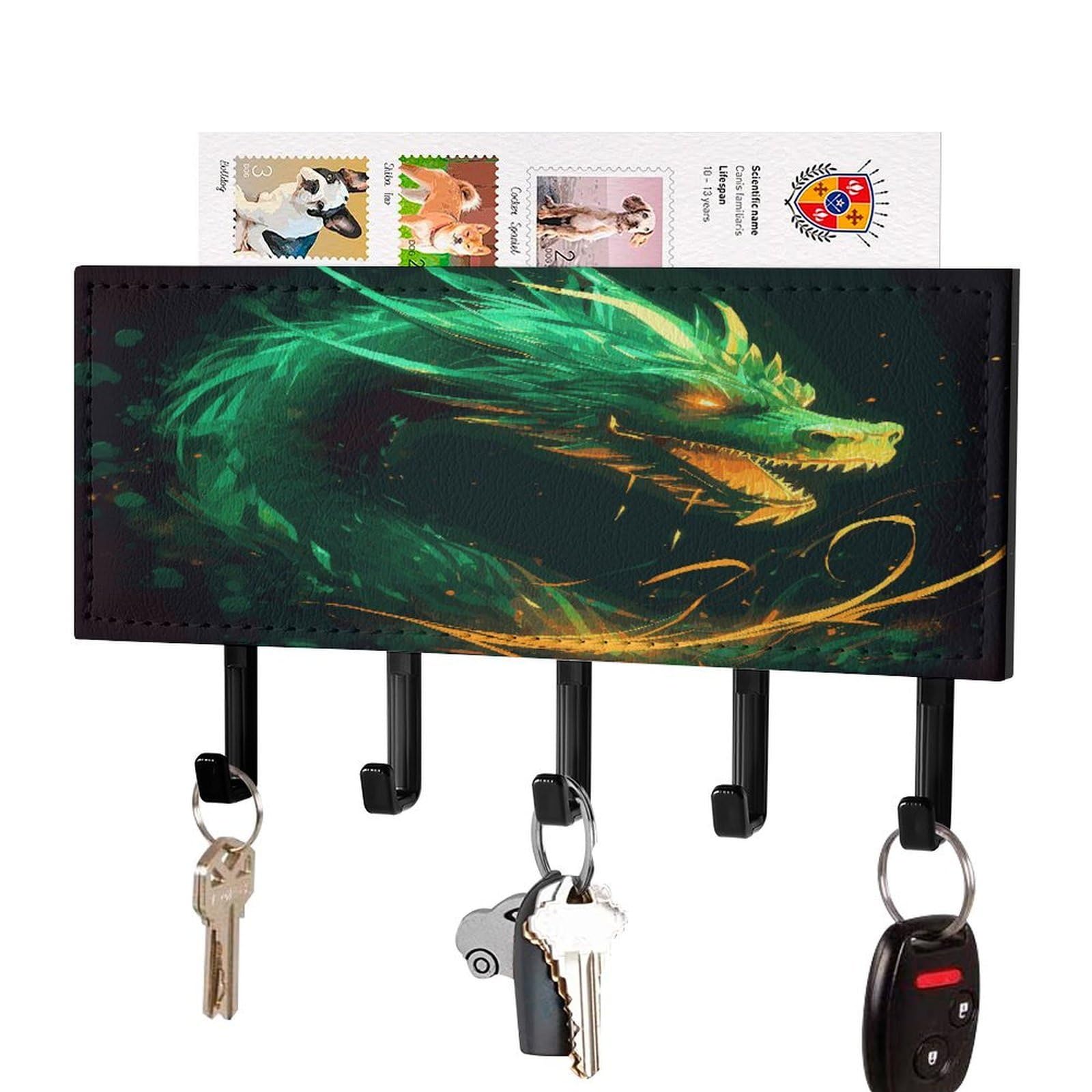 Fekiloot Black-Style Chinese Dragon Key Holder Wall Mount Key Hanger With 5 Hooks Decorative Key Rack Hanging Key Hooks With Mail Organizer Key Holder For Wall Living Room Kitchen Bathroom Hallway Black