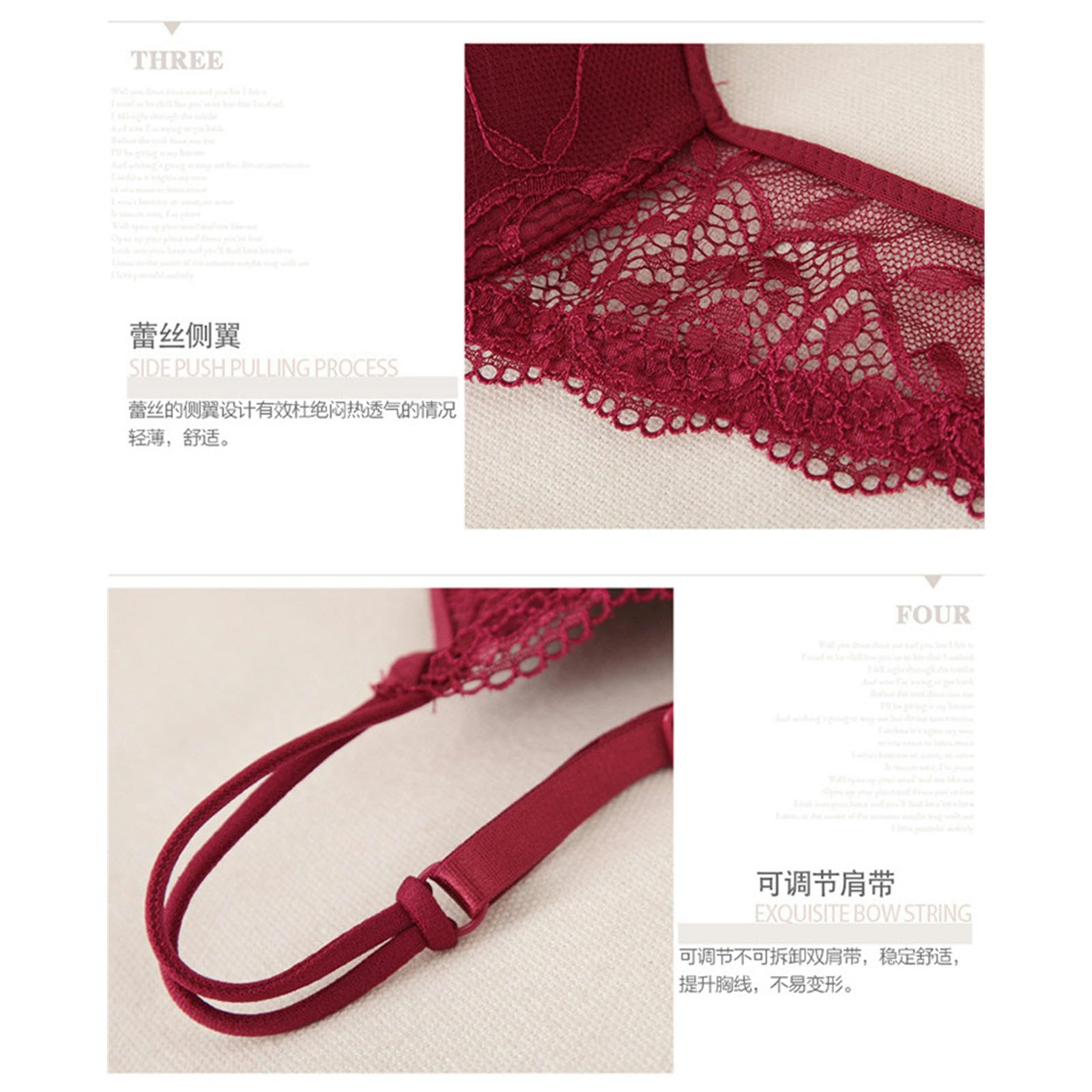 unterwäsche Frauen sexy Set Sexy Spitze Unterdraht Push Up Strumpfband Gürtel Dessous -Set Für Frauen, Die Bra Und Planty2 Stück-rotwein-80b