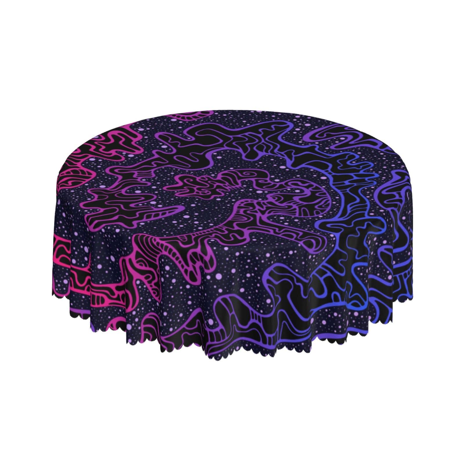 Lsjuee Psychedelic Maze Blue Purple Round Tablecloth 60 Inch Printed Washable Tablecloth for Dining Party Holiday Fall Home Decorative