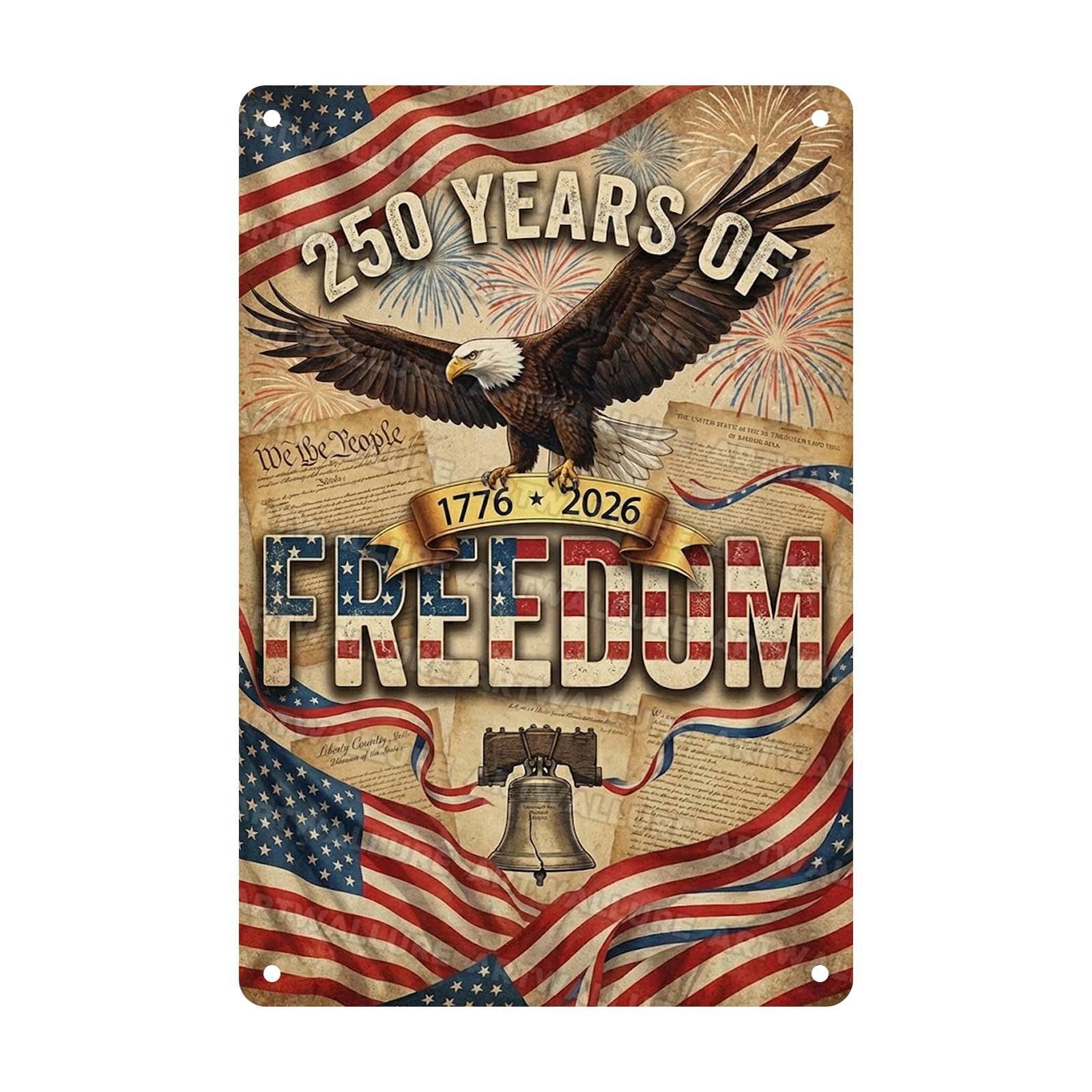 4th Of July Independence Day Tin Sign Triumphant Metal Sign 250 Years Of Freedom 1776 2026 Wall Decor For Patriots Yard Patio Living Room Man Cave Office 8x12Inch