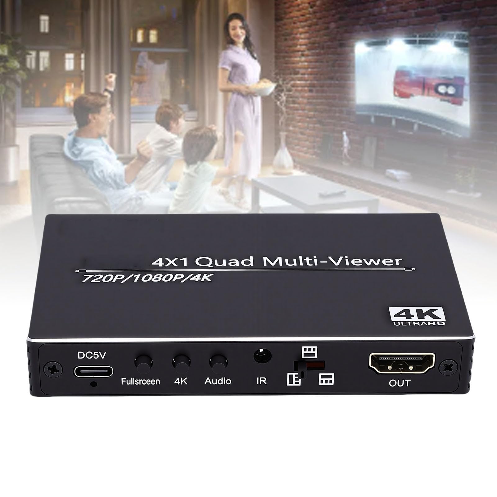 Asixxsix Switchs Multiviewer HDMI, Commutatore Multiviewer a Schermo Quadruplo 4 in 1 Uscita Senza Interruzioni con Telecomando, Commutazione Senza Interruzioni, Supporta 4K 30Hz