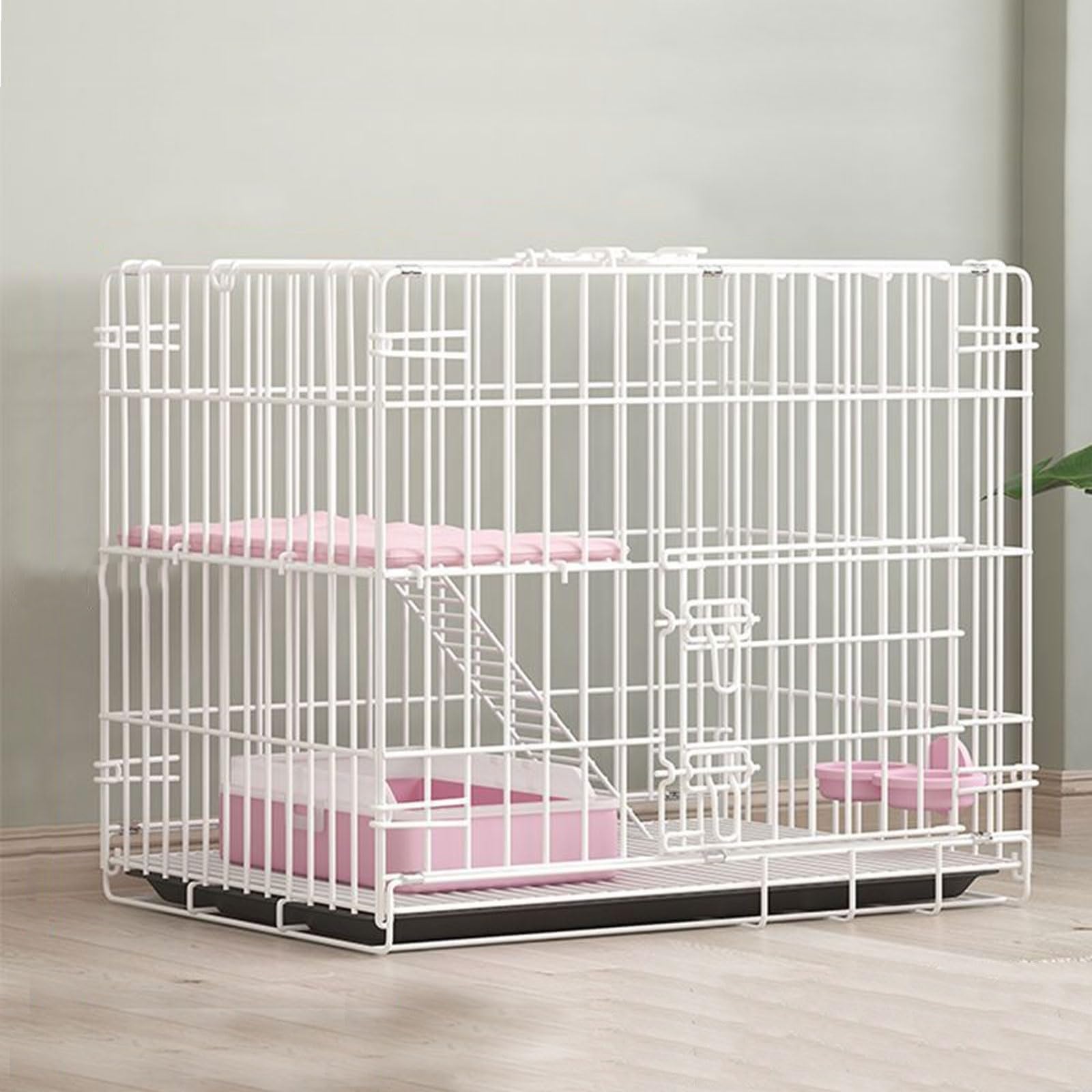 asdchZen Cat Crates For Indoor Cats With Litter Box,Foldable Thick Wire Cat Cage,Small Animal Pet Playpen With Door,Rabbit,Guinea Pig Cages,Kitten Playpen,White-2 layer