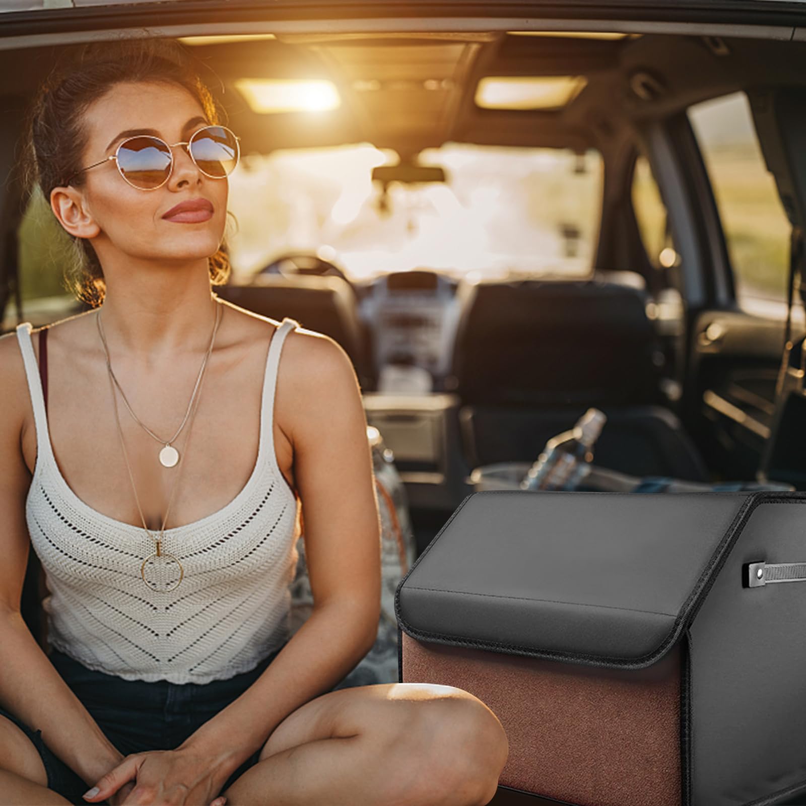 Ergocar Organizer Bagagliaio Auto Pieghevole, Pelle PU e Pelle Scamosciata Organizer per Baule Auto, Organizer per Bagagliaio per Auto con Coperchio e Manico, Adatto a Qualsiasi Auto