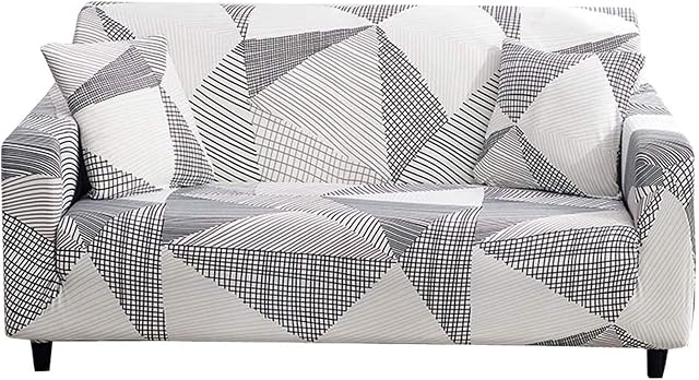 Stretch Sofa Coves,3 Seater Polyester Spandex Printed Elastic Couch Sofa Slipcovers 3 Seater Furniture Protector Covers,69-86" Long with Anti-Slip Foam(3 Seater, White)