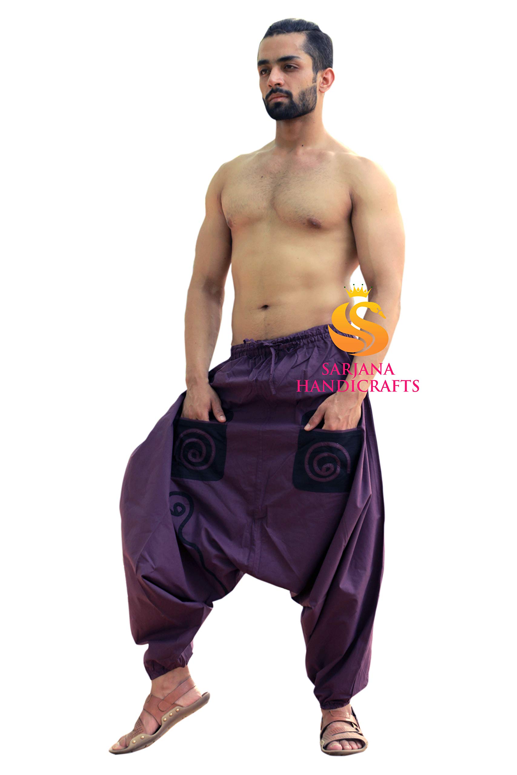 SARJANA HANDICRAFTS Pantalon de yoga baggy génie hippie avec poches en coton pour homme
