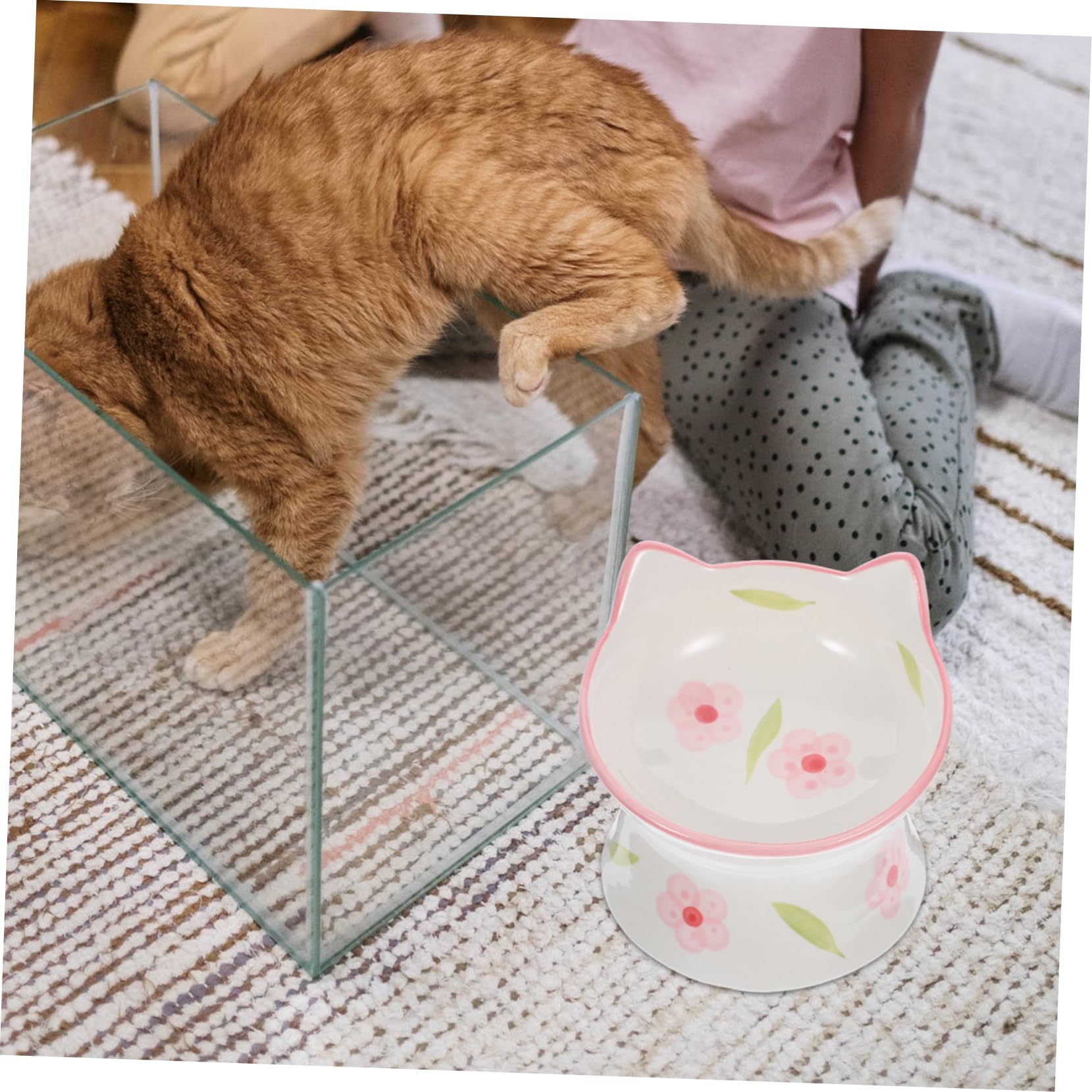 Kisangel Erhöhte Katzennäpfe Ergonomische Futternäpfe 2 Stück aus Keramik mit Rutschfester Basis und Katzenohrförmigem Design und Nackenschutz für Nassfutter