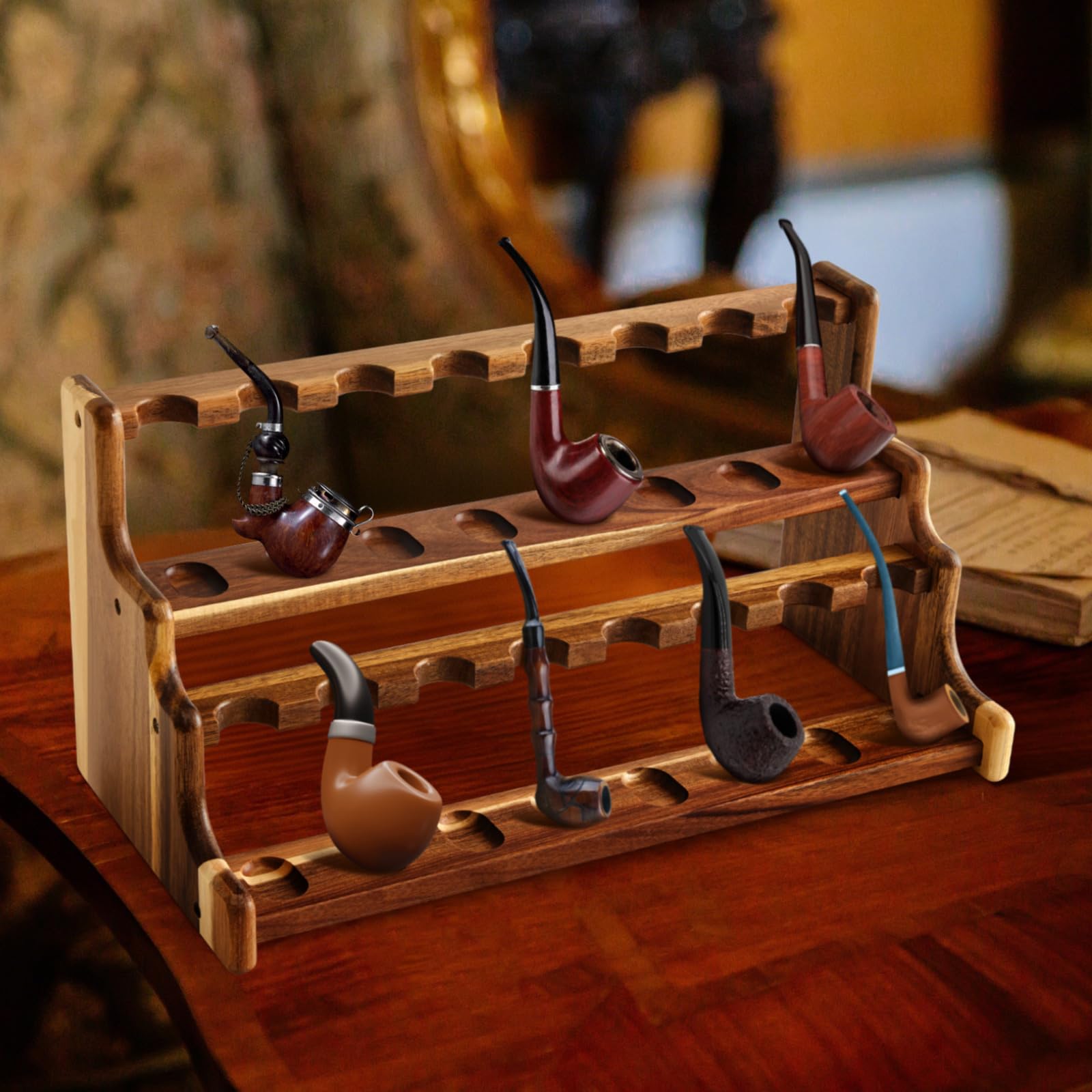 Amazon.com: Yalikop Acacia Pipe Stand Holder for 16 Smoking Pipes, Acacia  Double-layer Smoking Pipe Stand Rack Display, Smoker Gifts Accessories for  Enthusiasts Father Friends Christmas : Health & Household