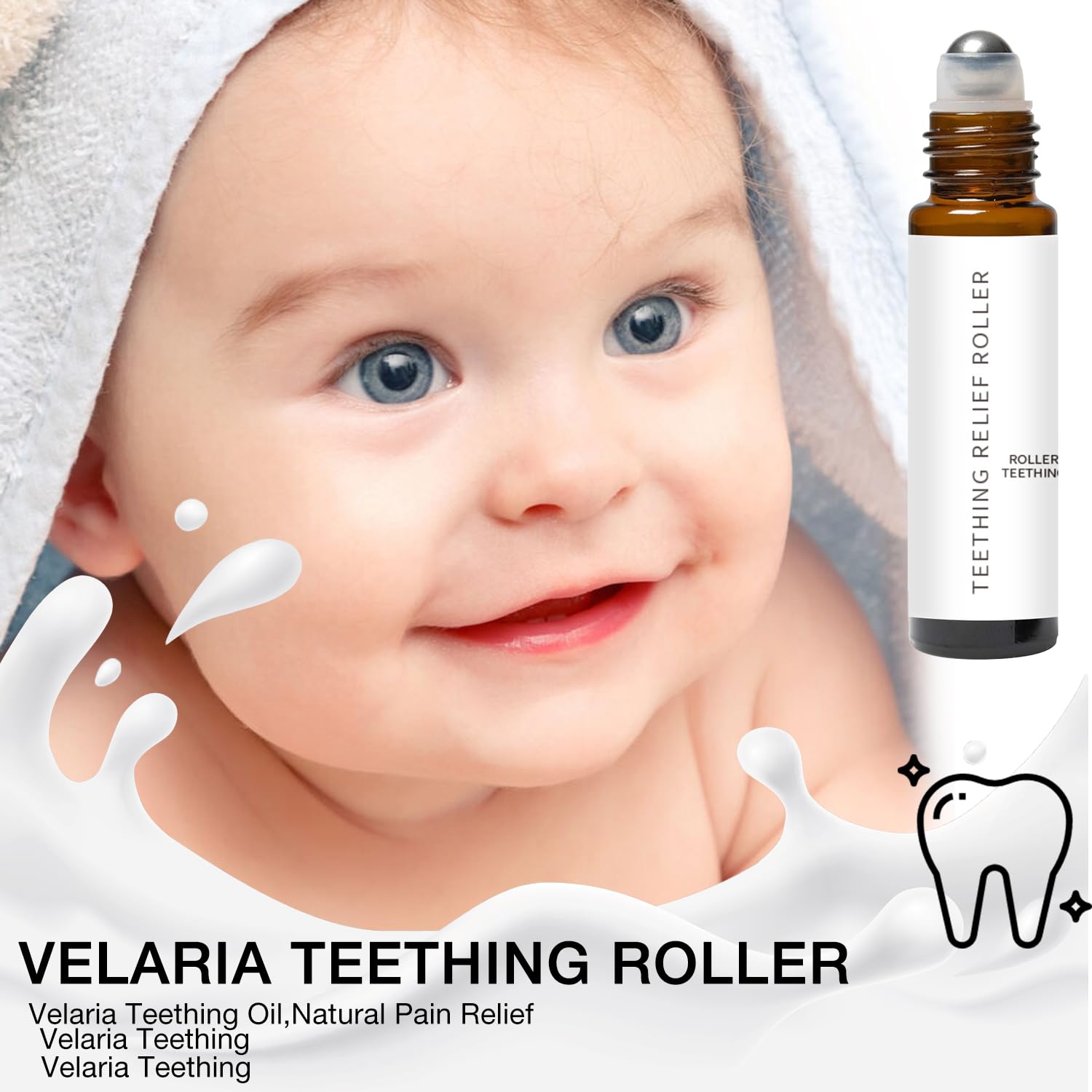 Velaria - 3 rodillos de dentición totalmente naturales para bebés, rodillo de aceite de dentición para bebés, rodillo de alivio natural, 10 ml